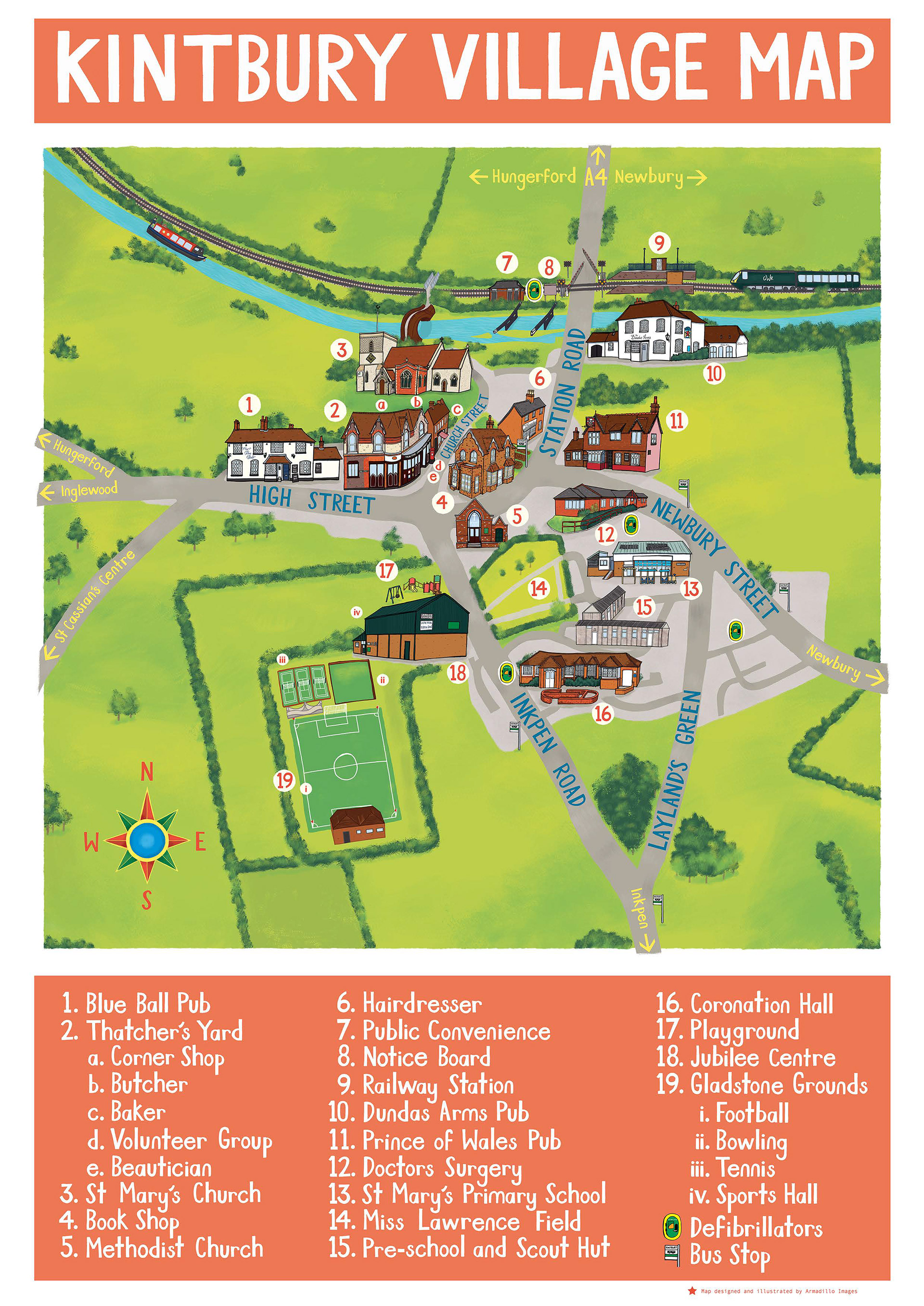  An illustrated map of the West Berkshire village of kintbury commissioned by the parish council