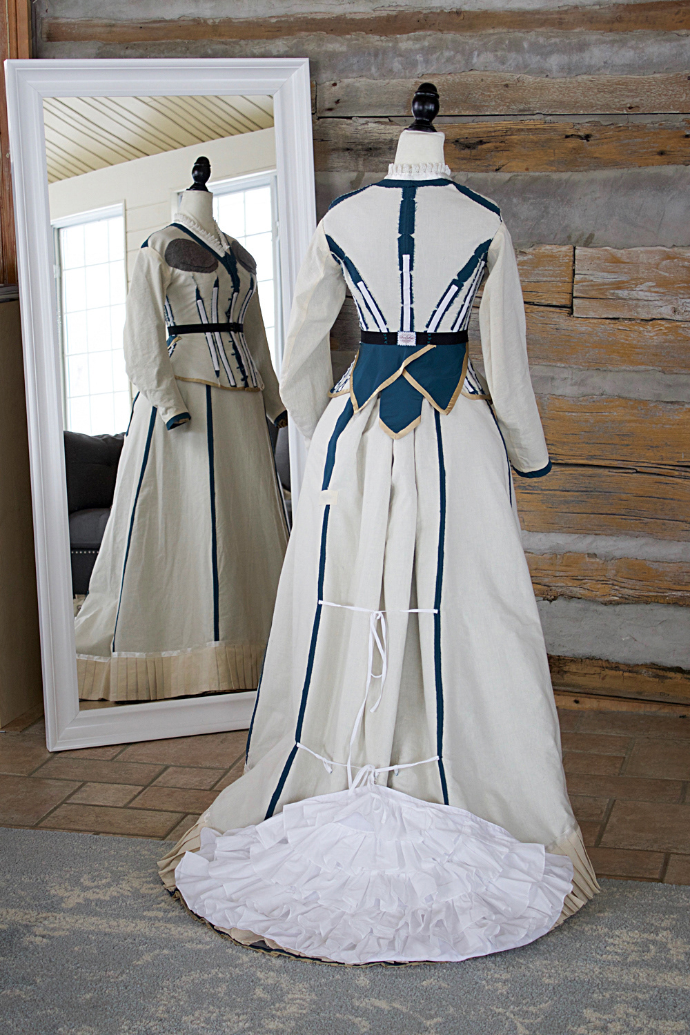 Interior details of 1876s silk gown insides. As carefully constructed inside as out. Enquire for Couture pricing.
