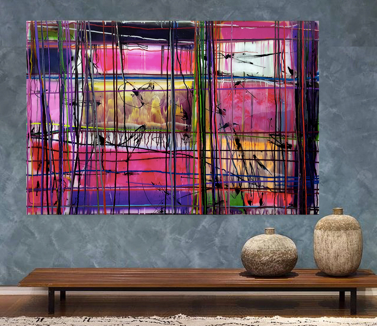 Peinture 210326 -- 97x146cm/38,1’x57,4’ - Polymer and spray paint on polycarbonate, on canvas