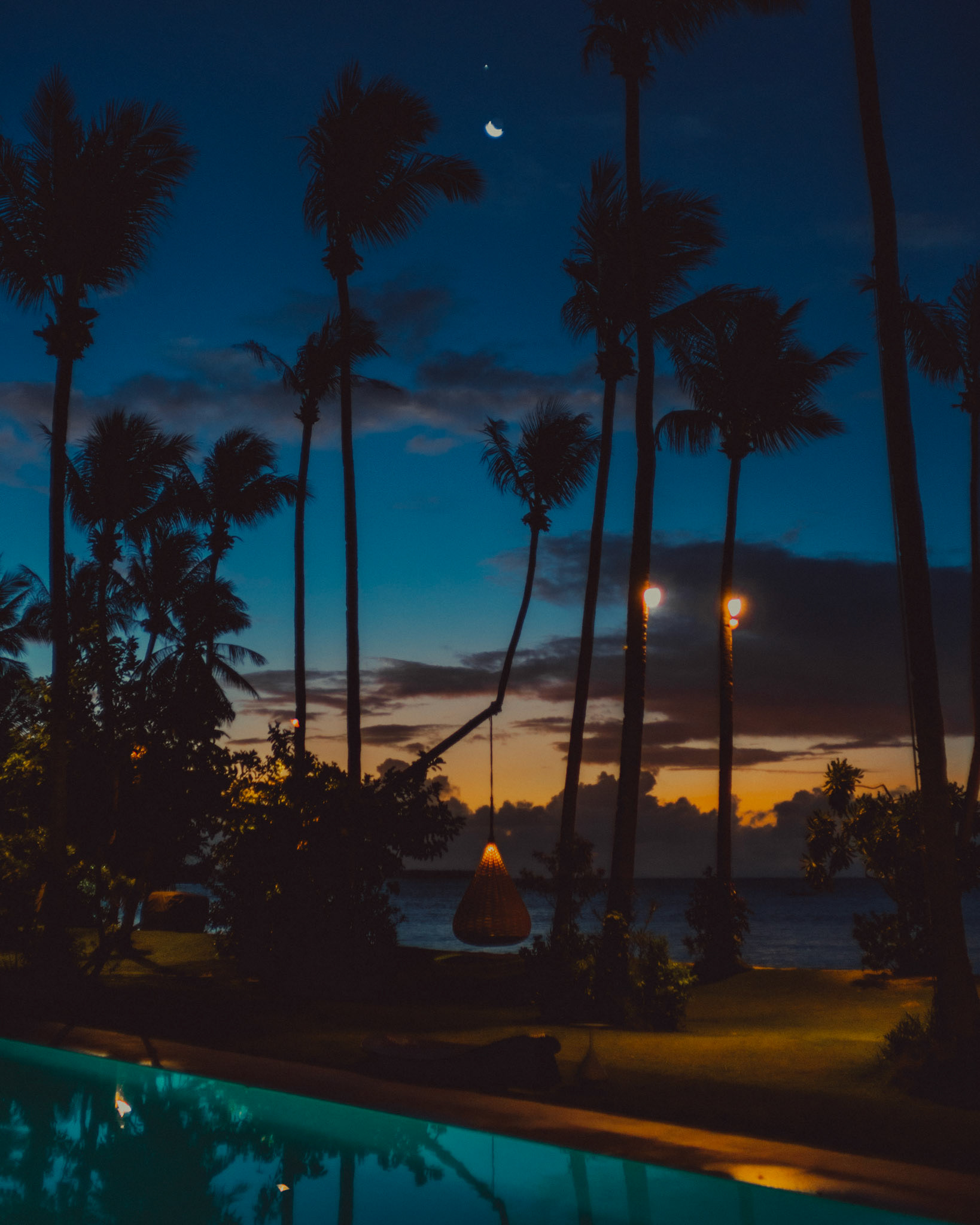 Poolside sunrise, Nay Palad Hideaway, Siargao Island, Philippines, Southeast Asia, February 2020, Sony A7III