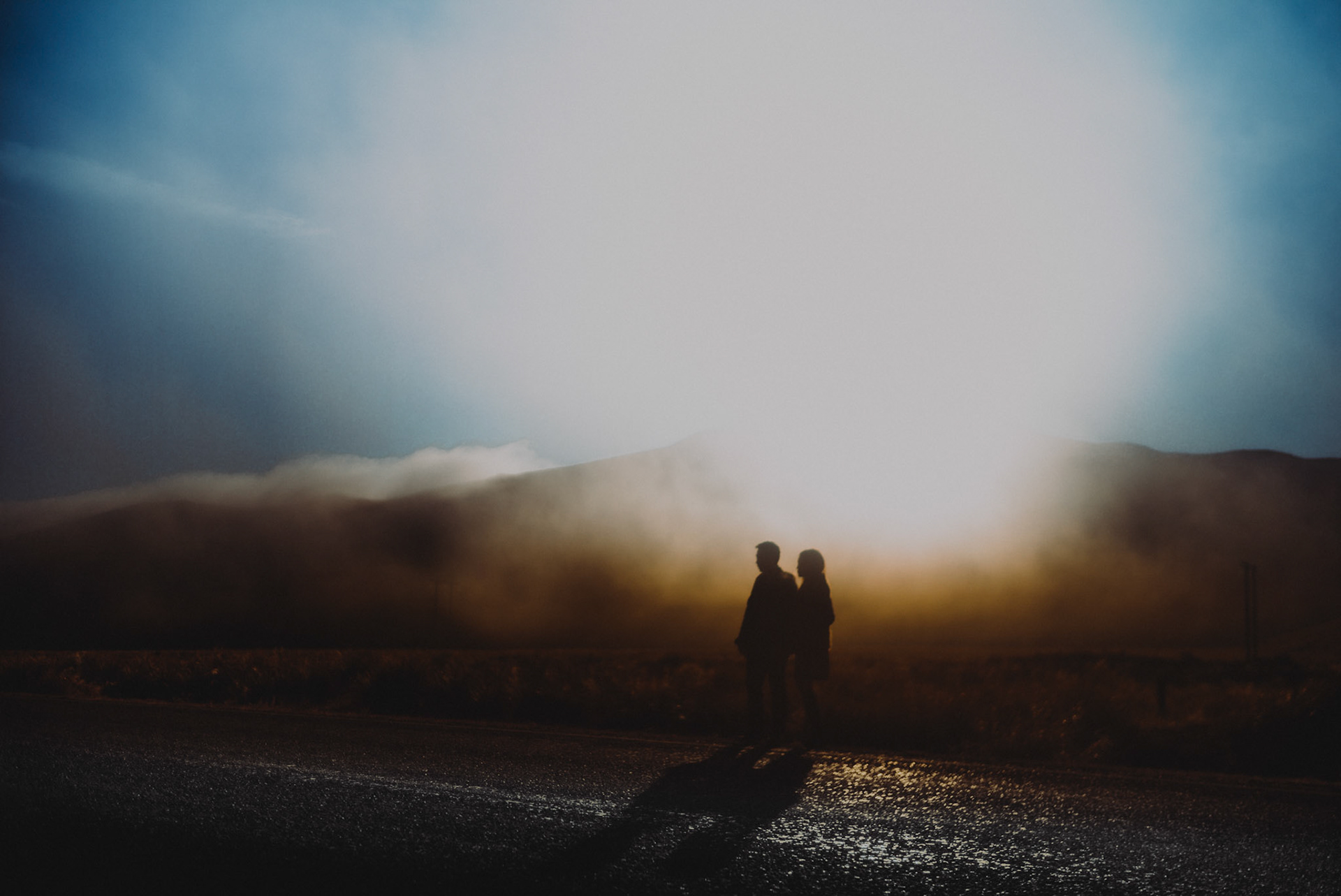 A moody and cinematic engagement session beside a foggy hillside, New Zealand, June 2017, Leica M.