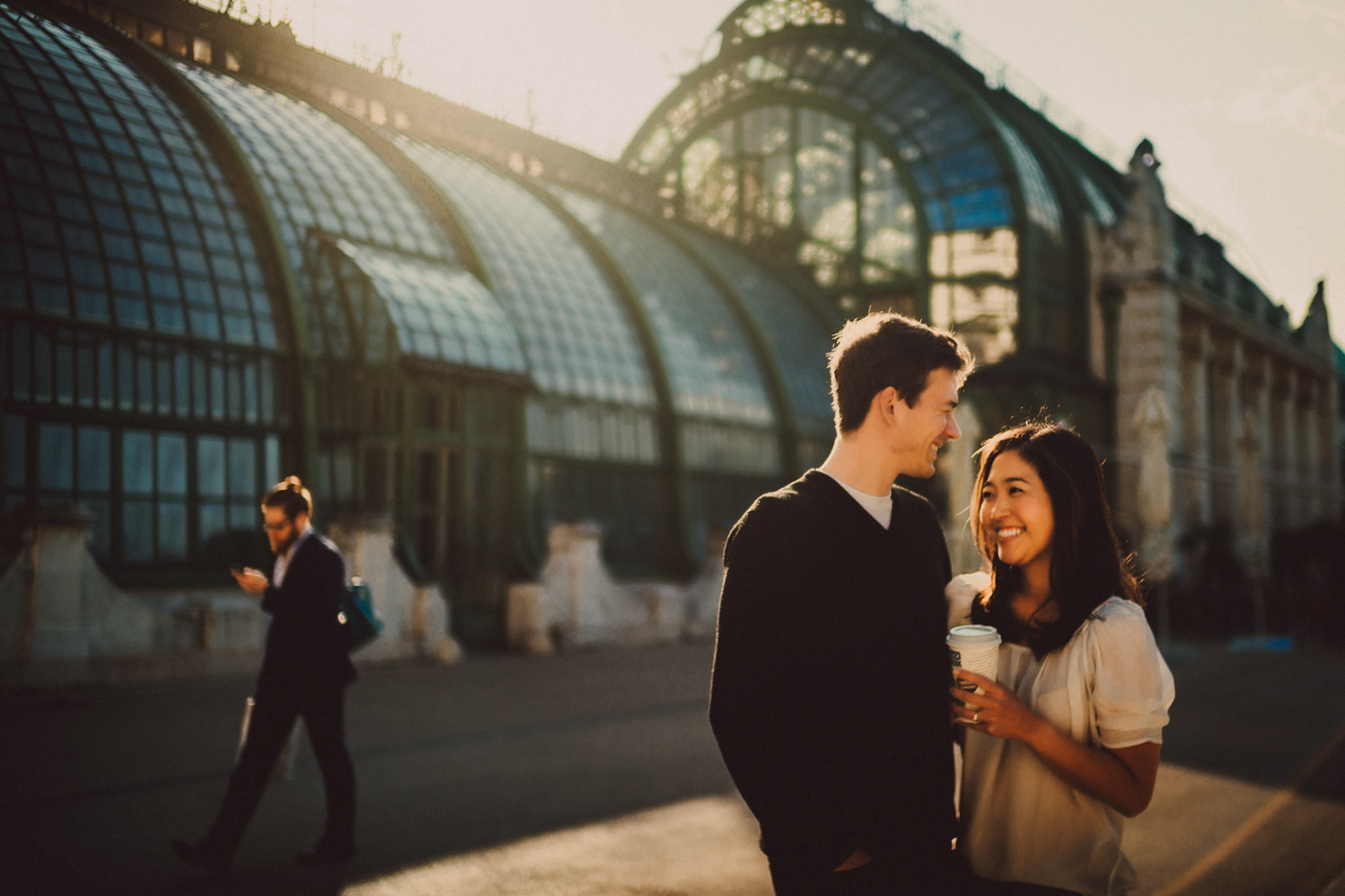 Casual destination engagement photos inspired by "Before Sunrise" movie locations, Burggarten, Innere Stadt, Vienna, Austria, August 2017, Sony A7RII.