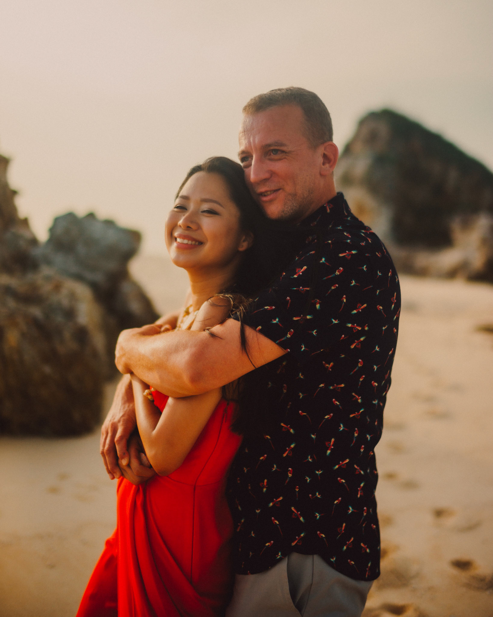 Couple portraits on a white sand beach, Renaud and Kat's island hopping adventure session in Malpagalen Island, Club Paradise, Coron, Palawan, Philippines, Southeast Asia, August 2018, Leica M