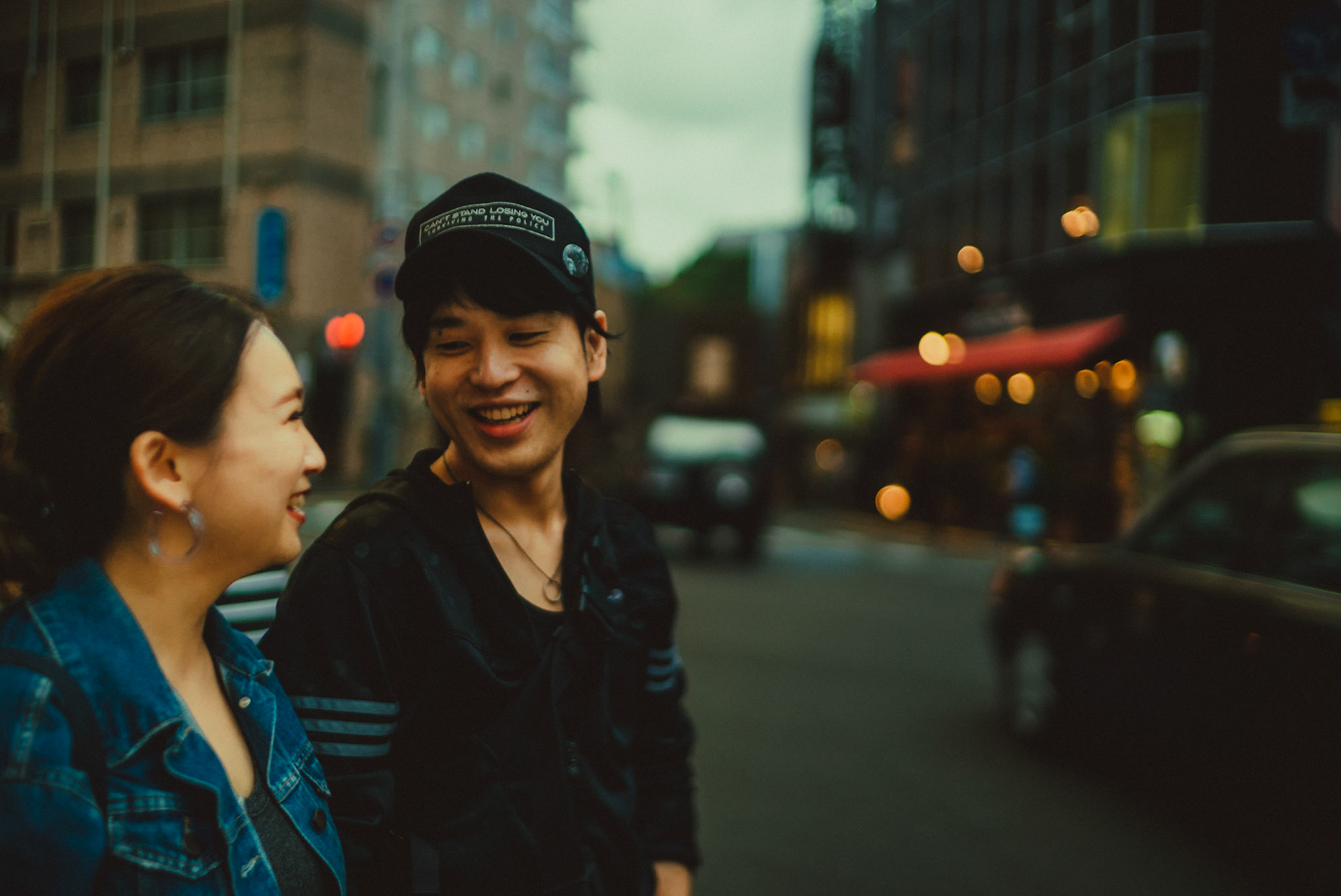 Street-style pre-wedding and engagement portraits along Kokutai-doro Avenue in Fukuoka, Japan, October 2018, Sony A7SII.