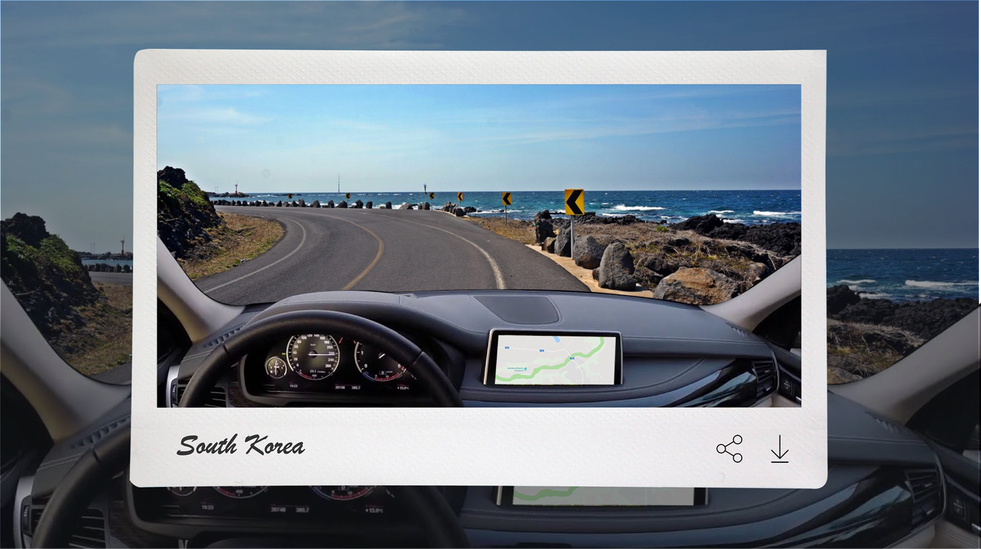 Camera function that allows the user to download and/or share their journey