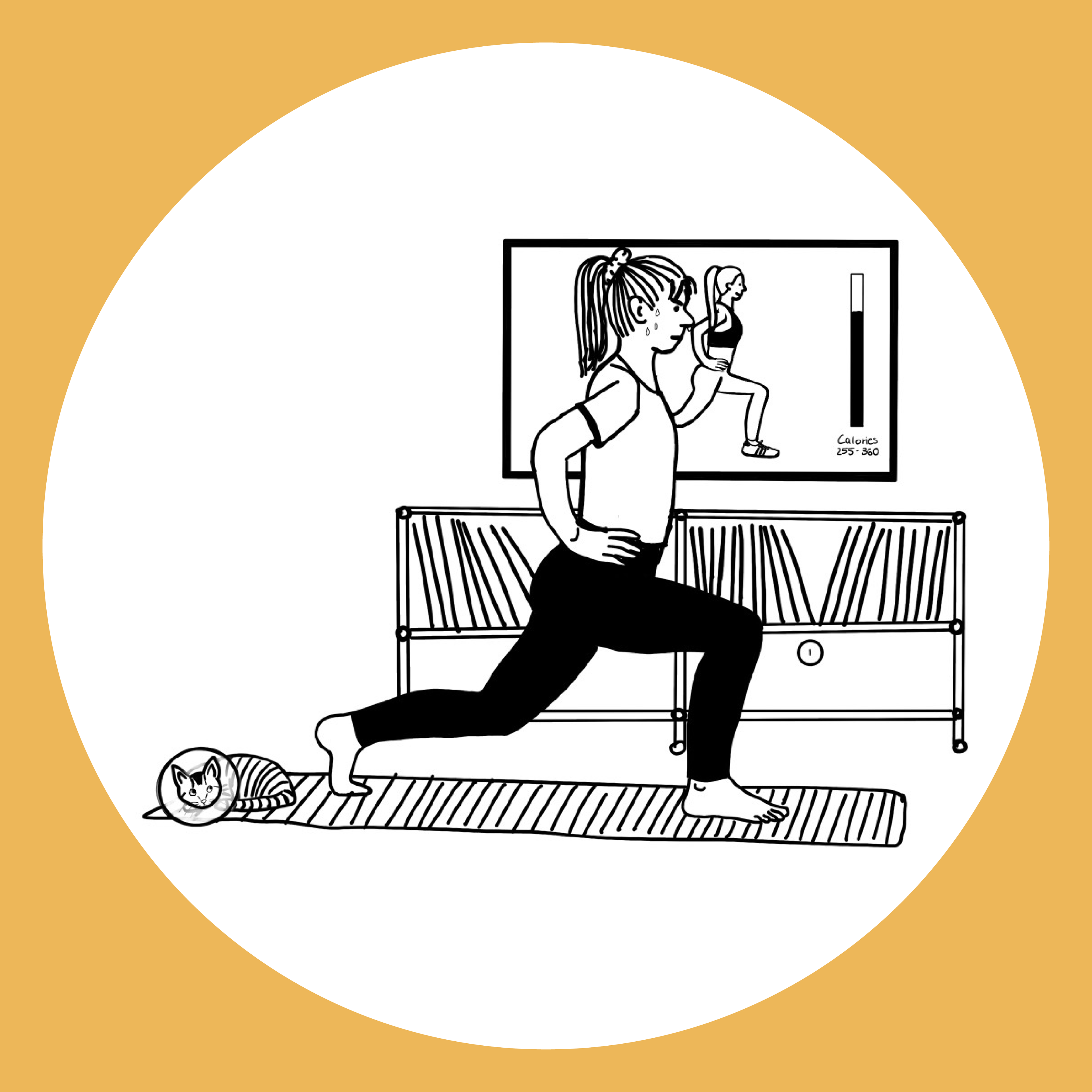 Day 1: Yesterday I did a really exhausting workout at home because all the gyms are temporarily closed. My cat Rosi joined me. She has to wear a cone collar at the moment due to a surgery she had last week.