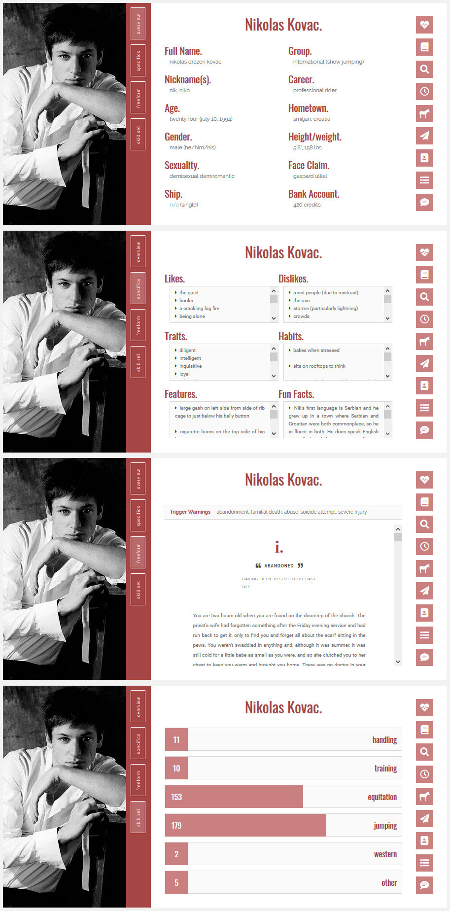 Main Profile - Tabs 1 to 4