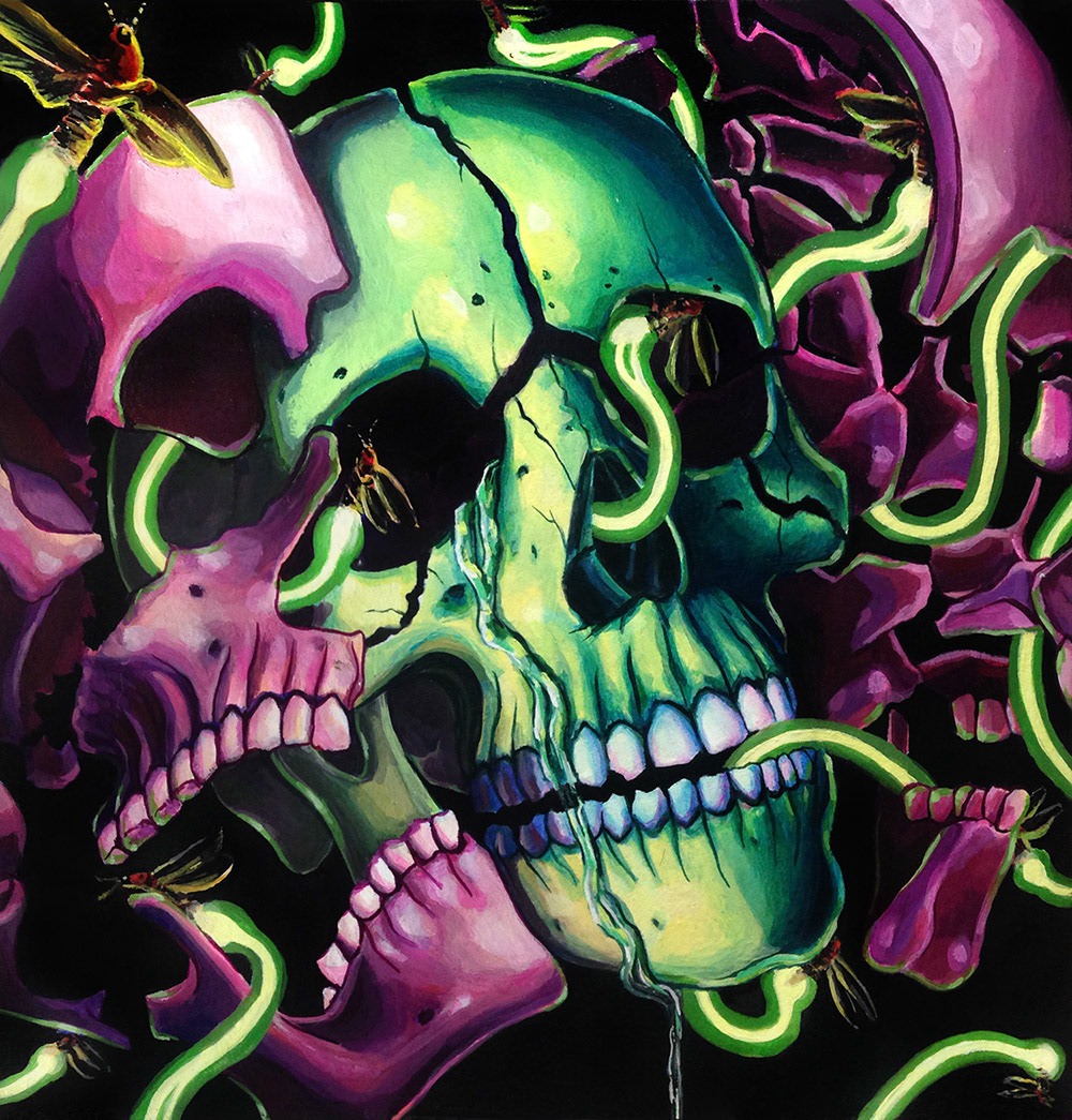 Spark / © Megan Frauenhoffer / acrylics on paper, mounted to wood panel.