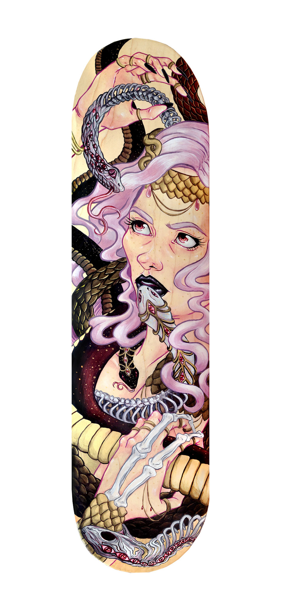 Snake Charmer / © Megan Frauenhoffer / acrylics on wood skateboard