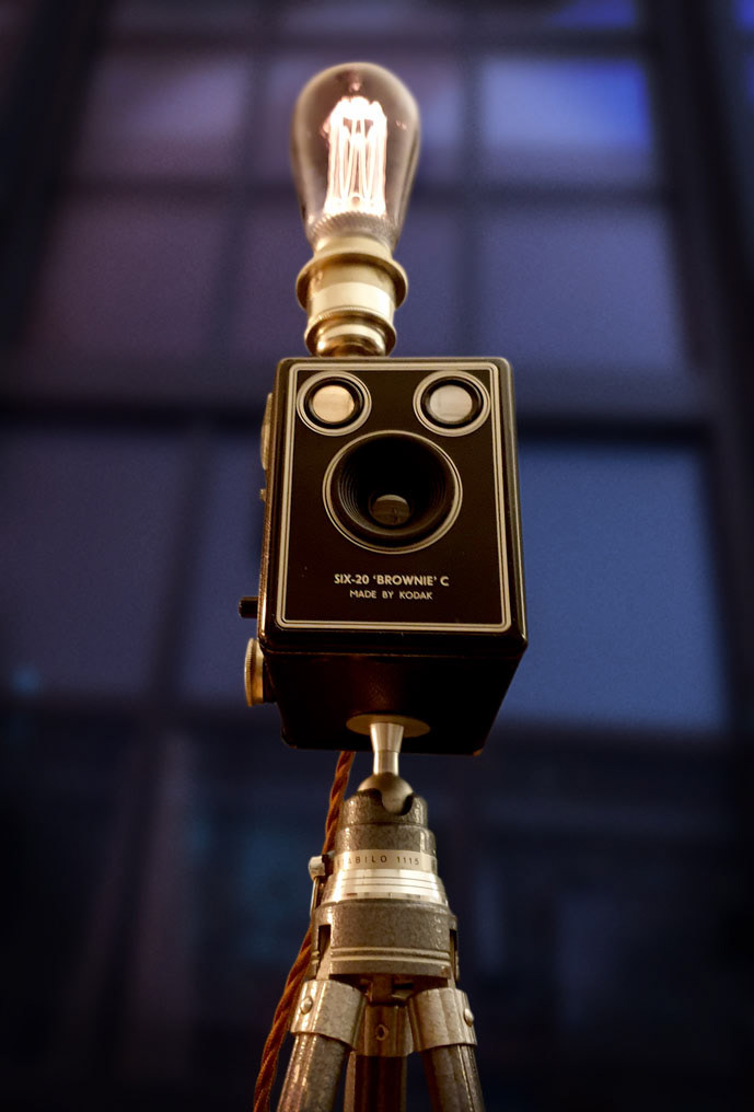 Upcycled vintage Kodak camera lamp