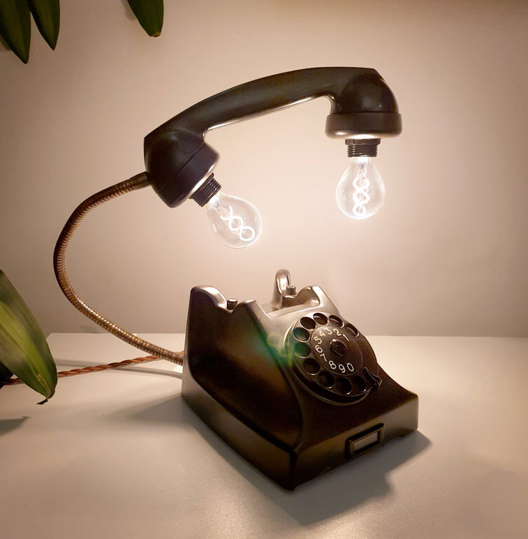 Upcycled Vintage Ericsson Bakelite Rotary Telephone Edison Lamp