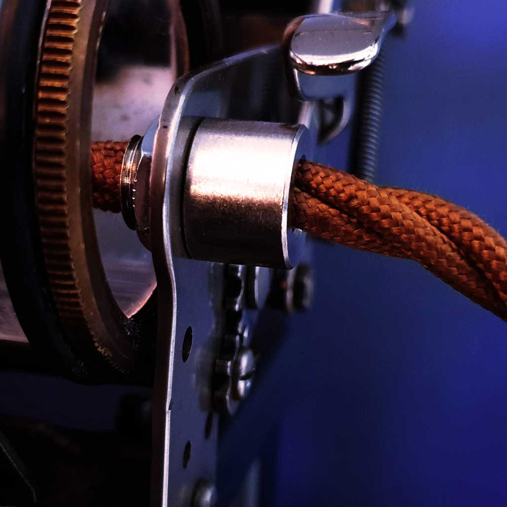 Chrome cord grip with vintage braided cable