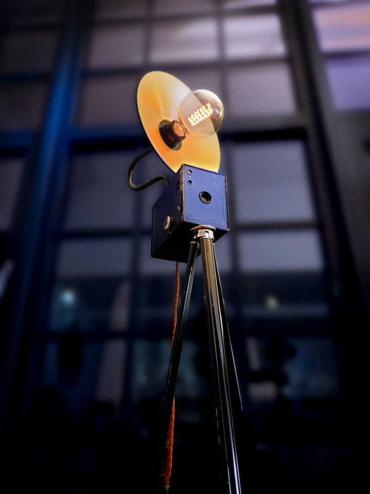 Upcycled Vintage 1920s Blue Kodak Brownie Camera Tripod Lamp