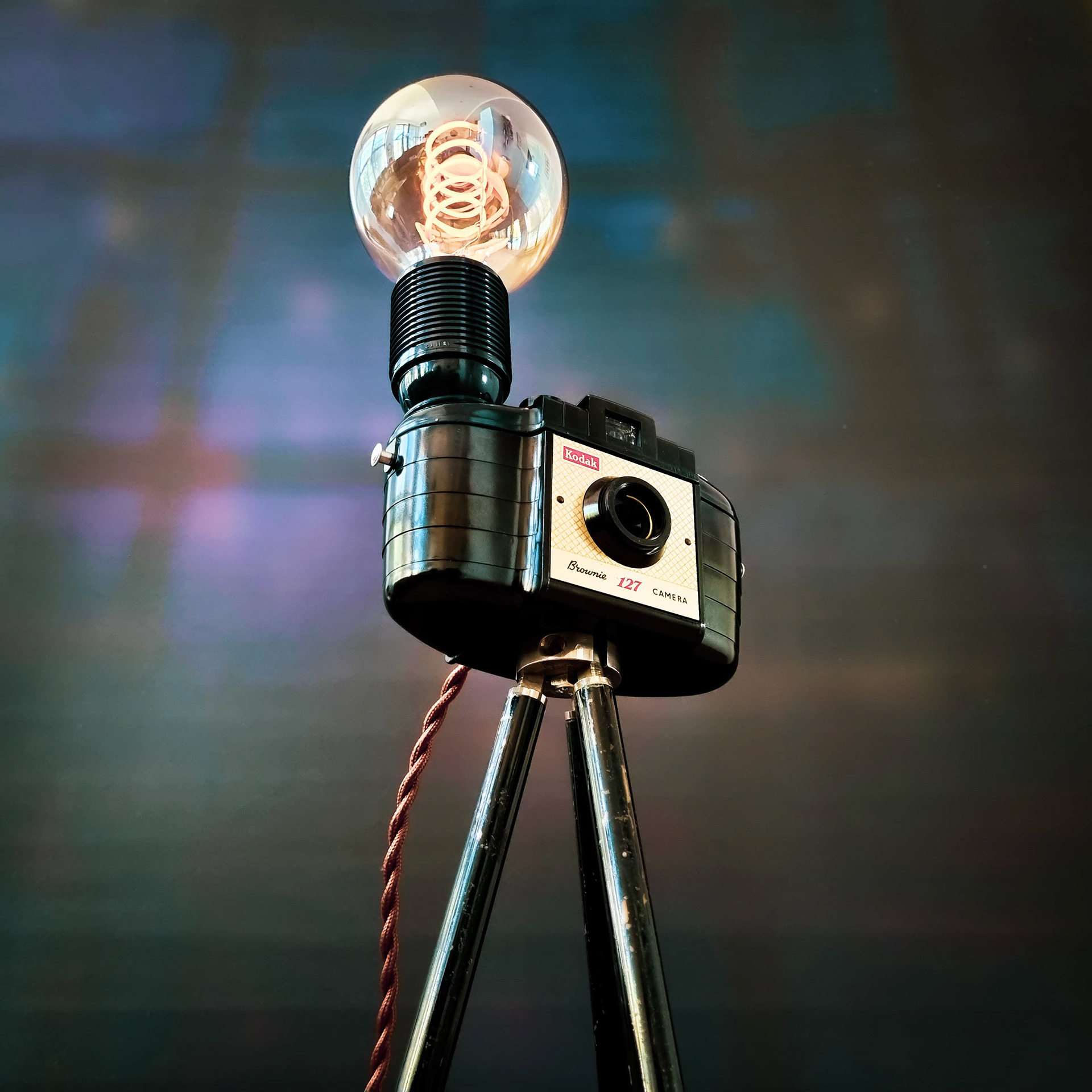 Upcycled Vintage 1950s Kodak Brownie 127 Camera Tripod Lamp