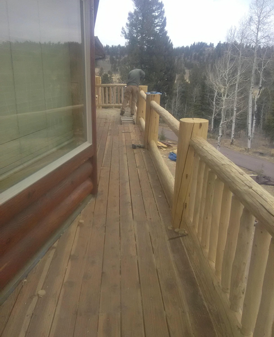 log home deck building