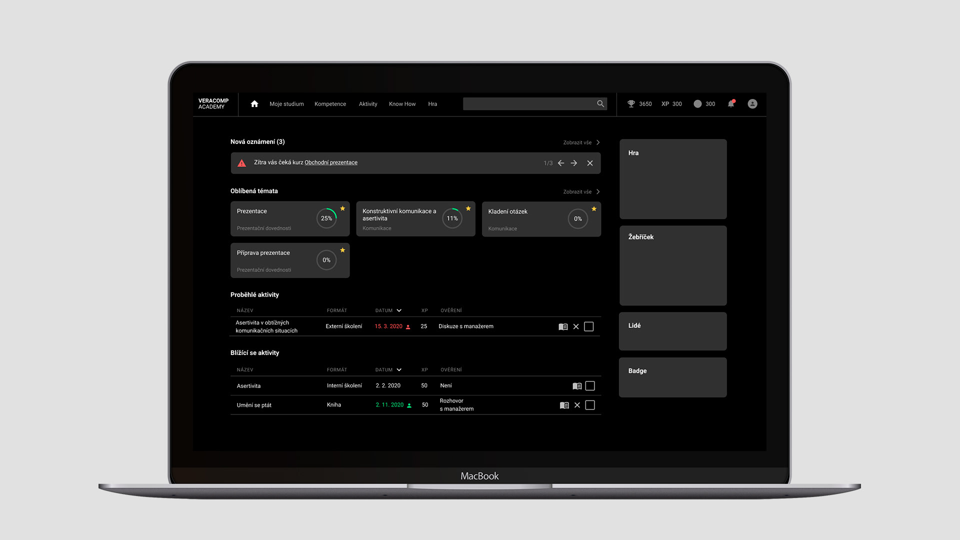 UX/UI design webové aplikace Veracomp Academy