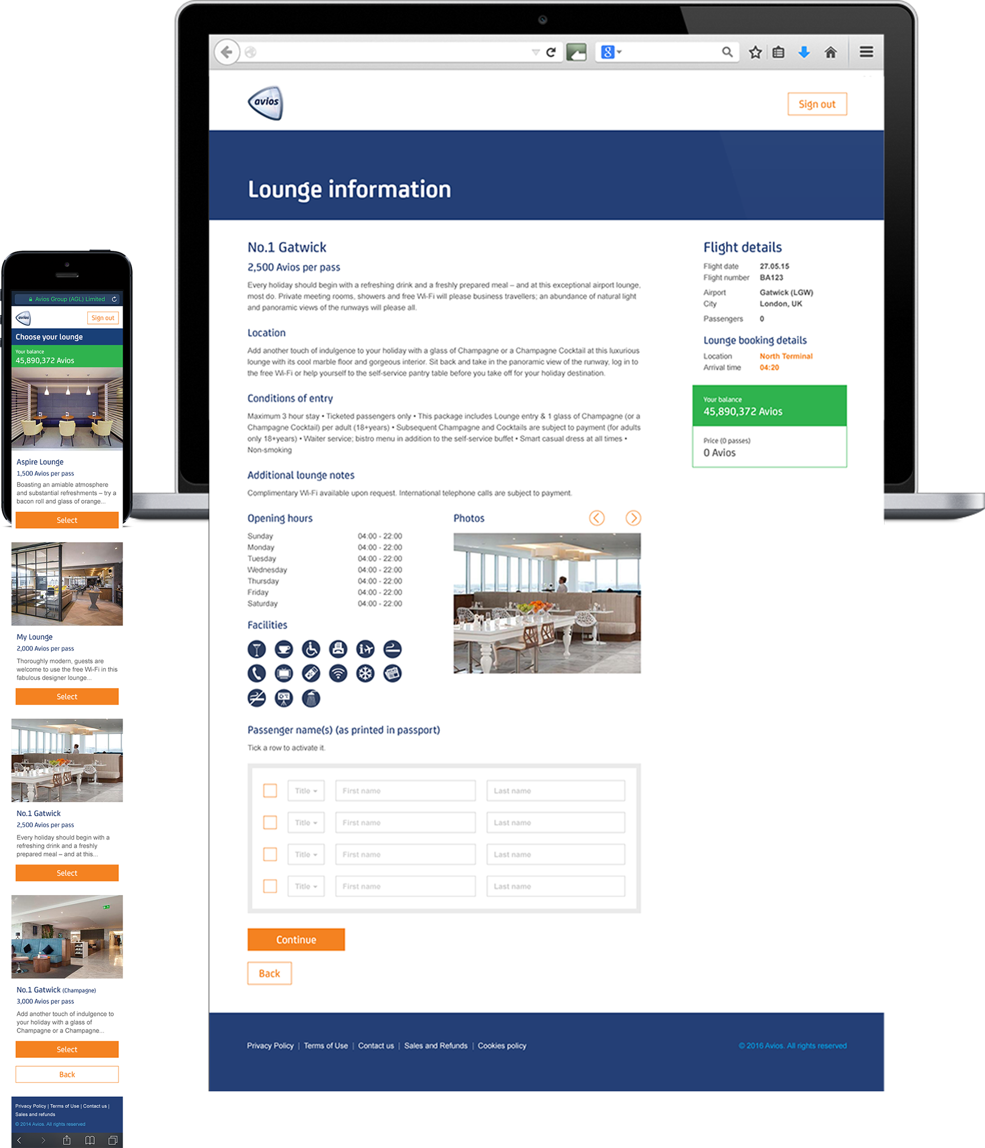 Lounge Pass airport lounge booking e-commerce application design. © 2018 Avios. All rights reserved.