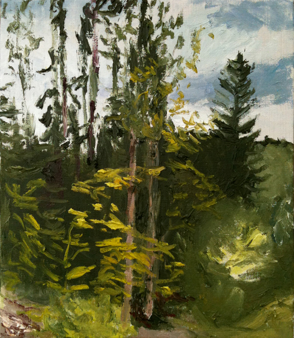 An oak tree in spring. Oil on canvas, ca 30 x 40 cm.