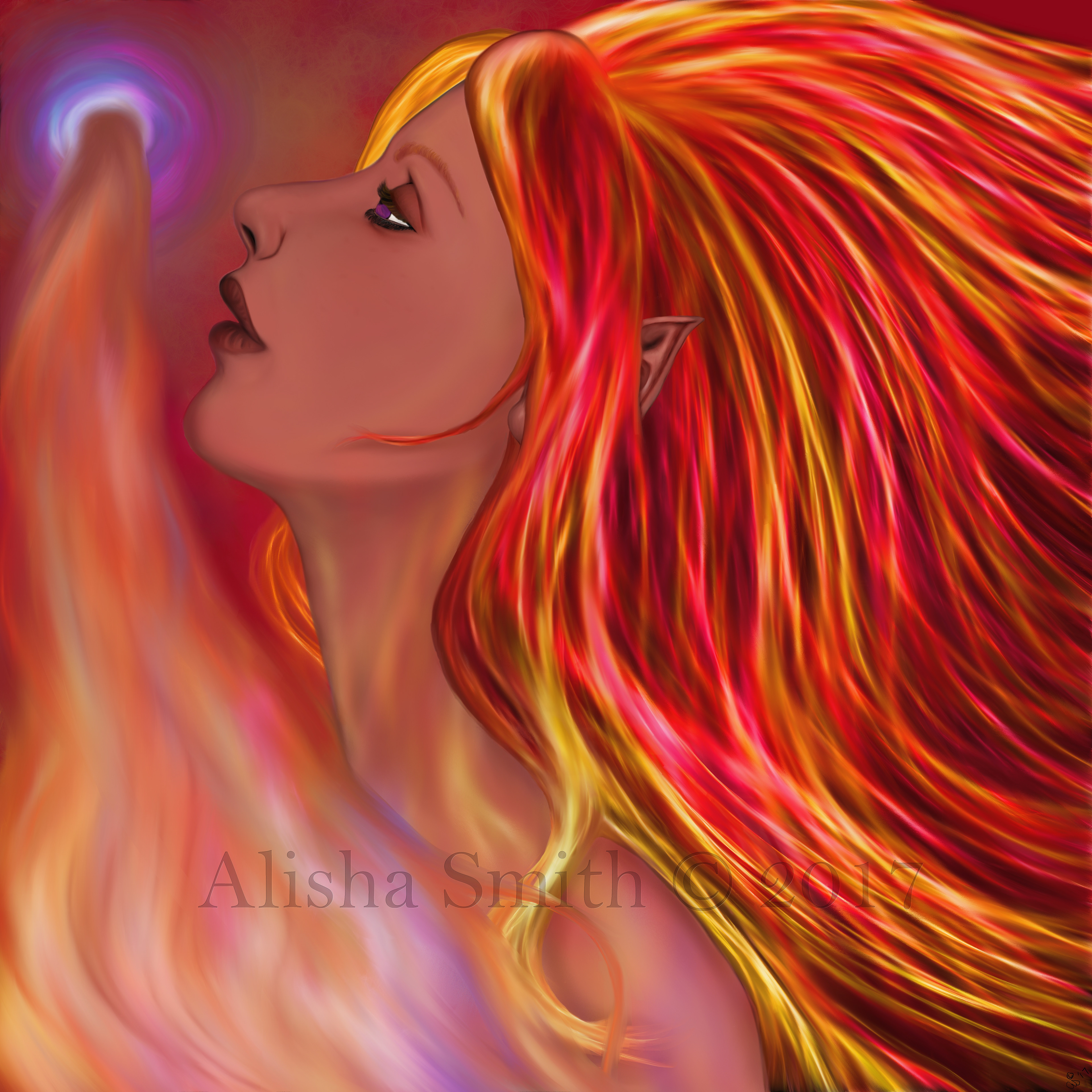 Flame Maiden May 5, 2017  Thinking about the difficult times experienced in my personal life and how each one forged me into a stronger and better person definitely helped influence the inspiration for this piece. Also thought it would be really awesome to draw a woman with flames for hair.
