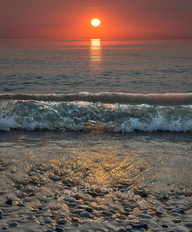 Wave, Stones, Sunset, Orange, reflection, sleeping bear dunes