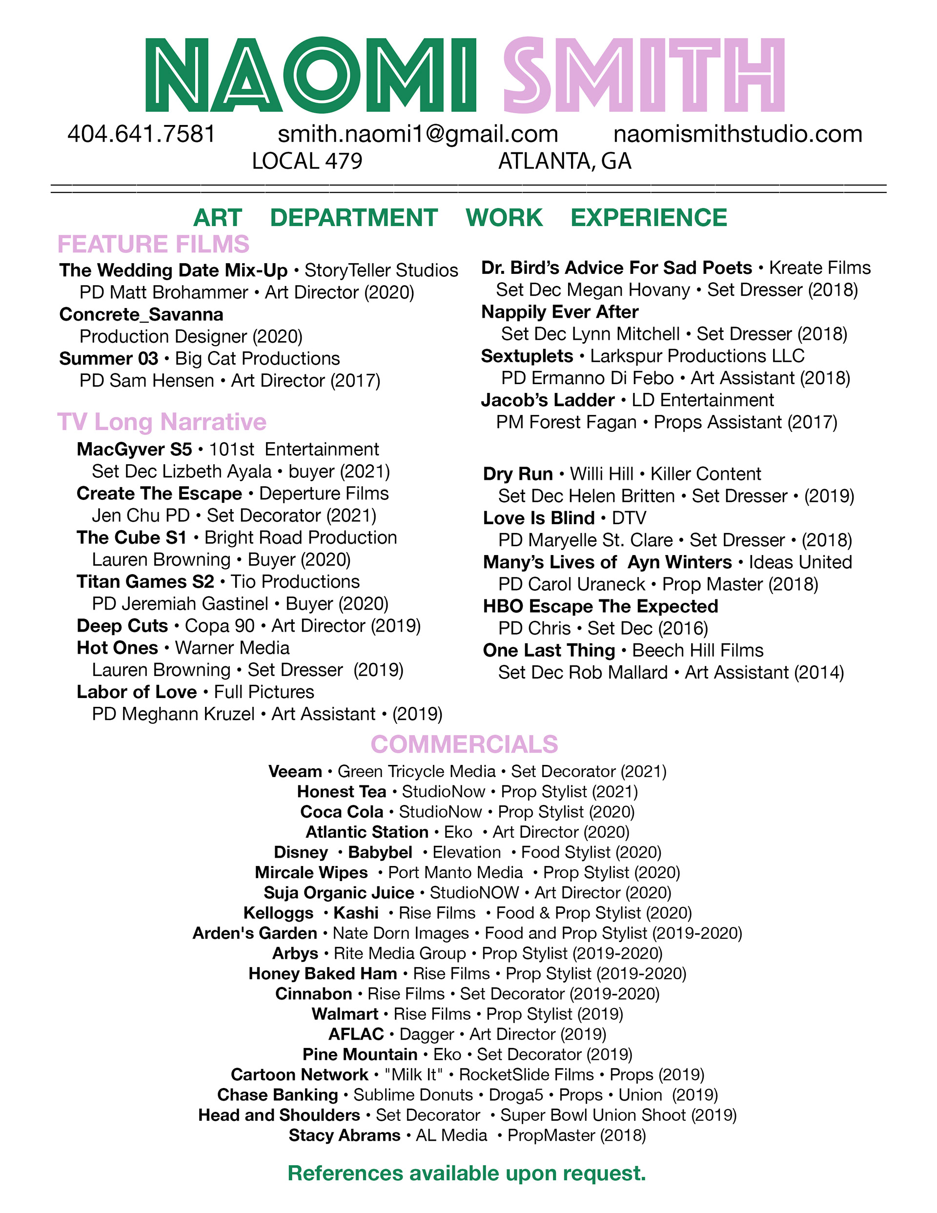 Film & TV Resume 2021