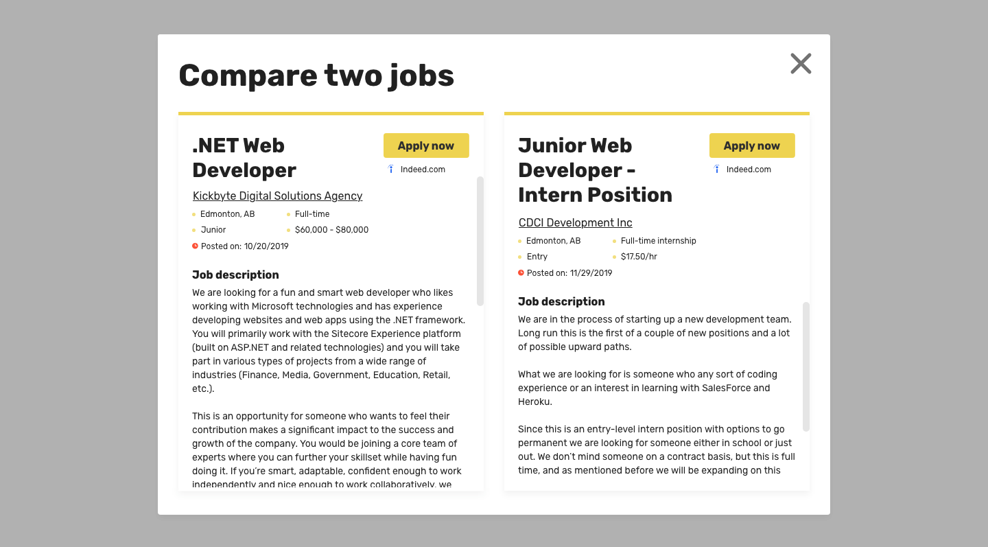 Job comparison