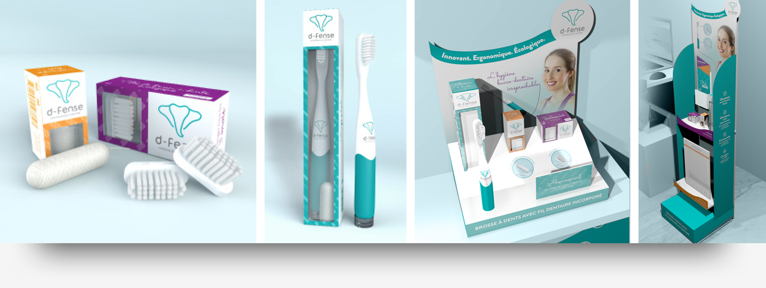 identité visuelle logotype packaging d-fense brosse à dents fil dentaire par marina menu