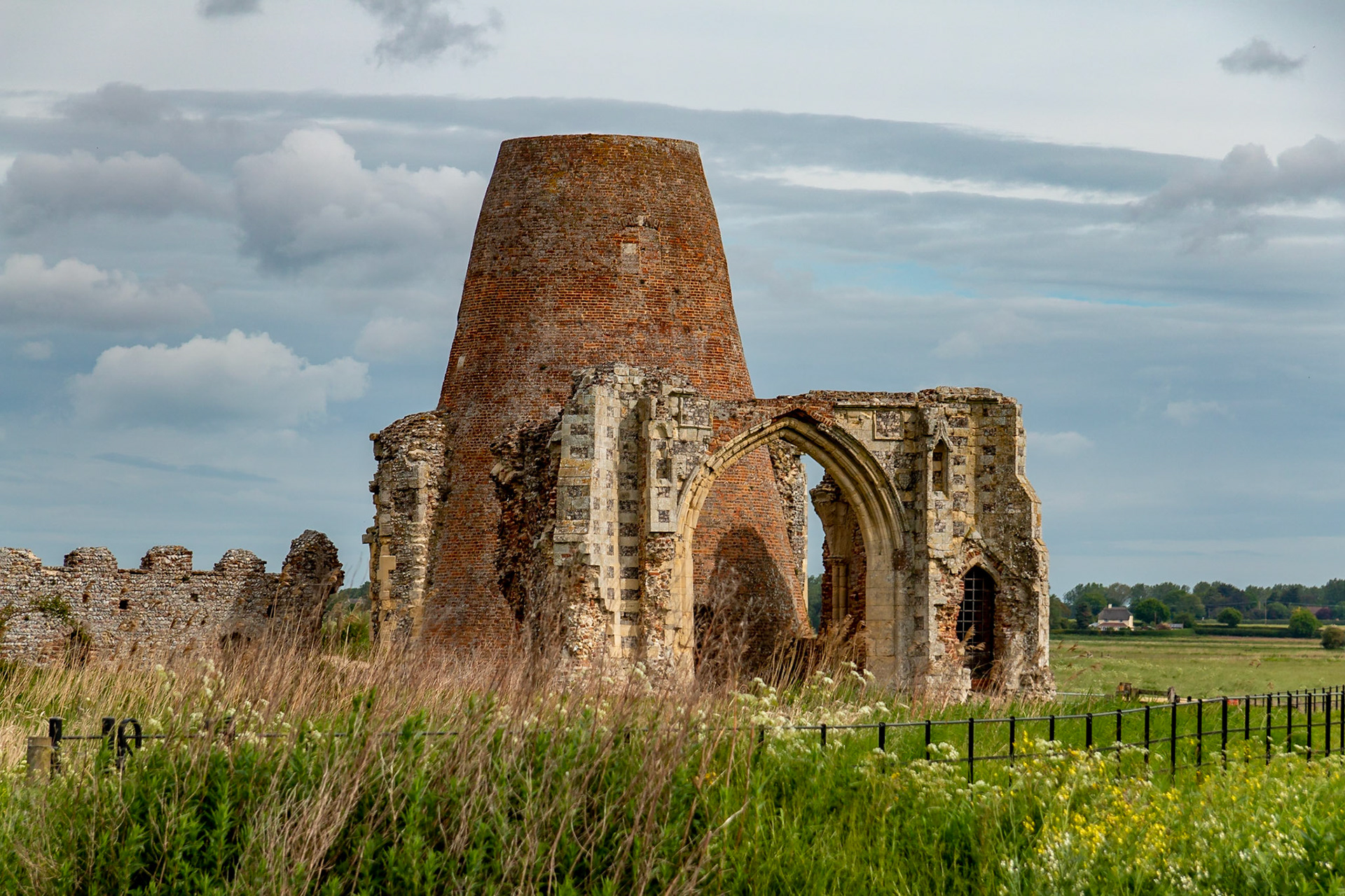 The former gatehouse of St Benet's Abbey with the later wind pump built into it's remains