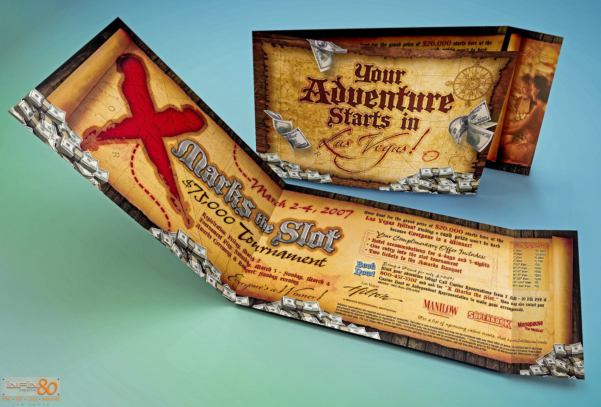 X Marks the Spot Slot Tournament invitation brochure direct mailer for LVH