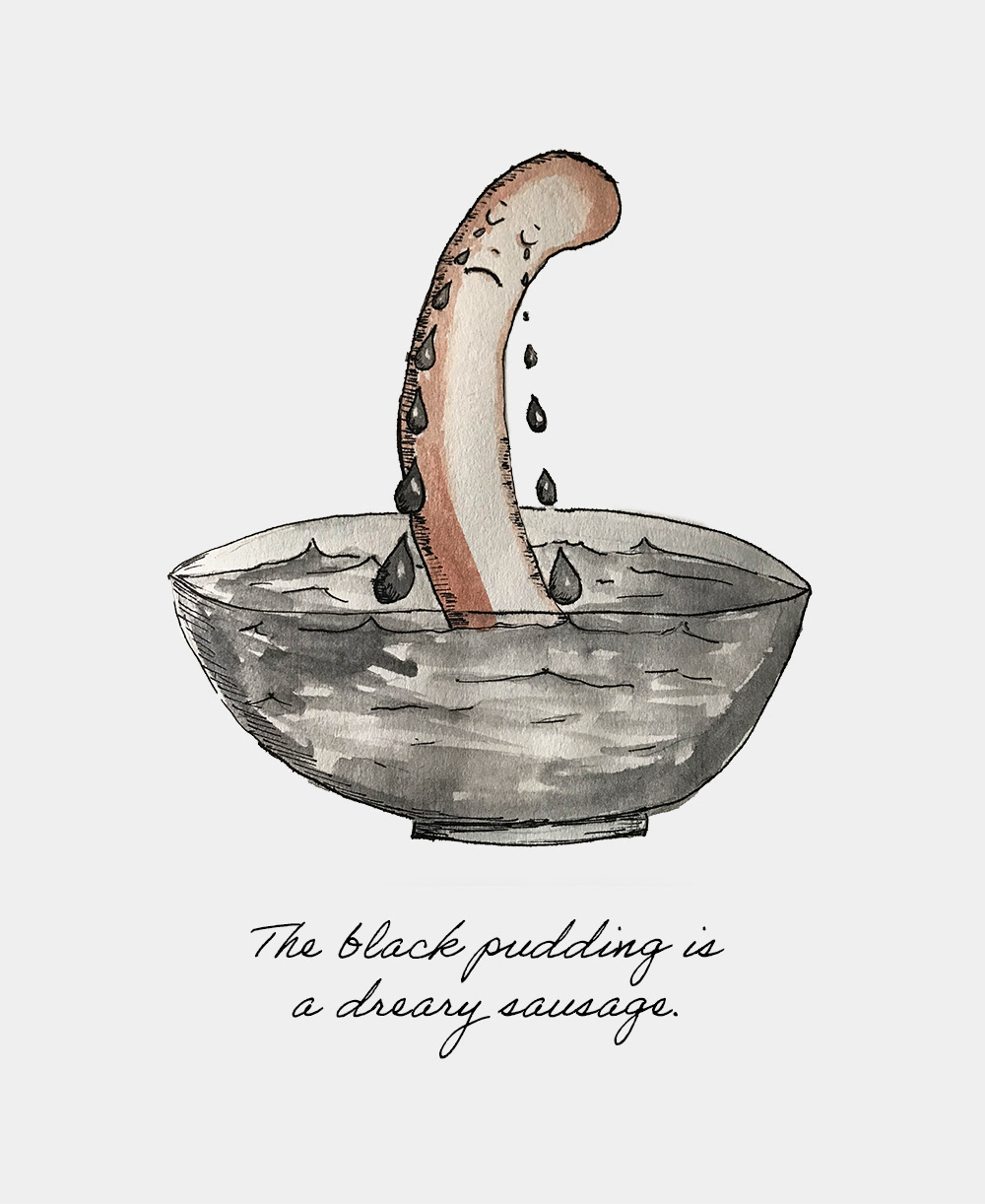 Een verzonnen illustratie bij een hele merkwaardige zin. Deze illustratie is gemaakt tijdens een online illustratiecursus van Domestika.