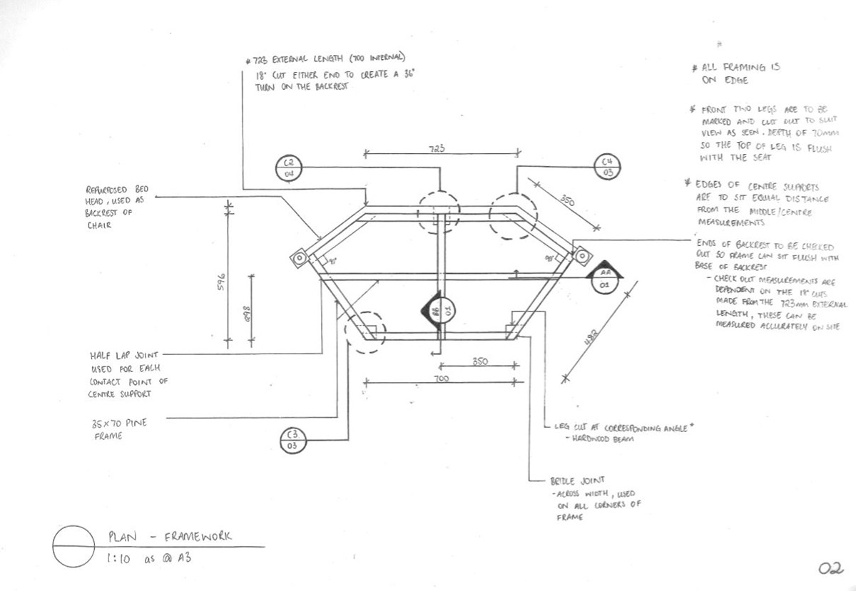 Plan view of chair framework