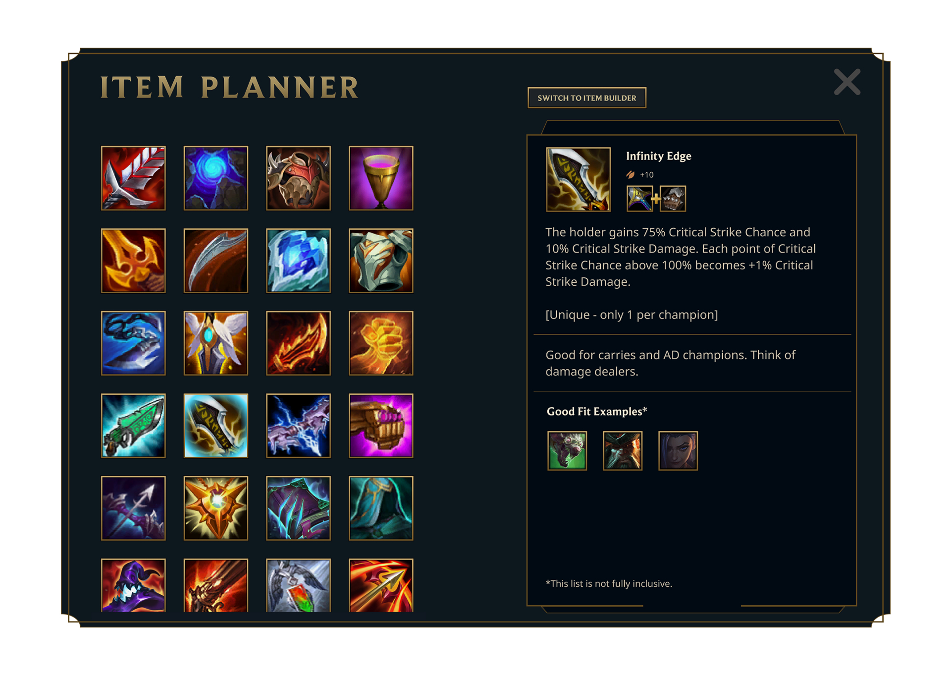 Item Planner mockup for IE