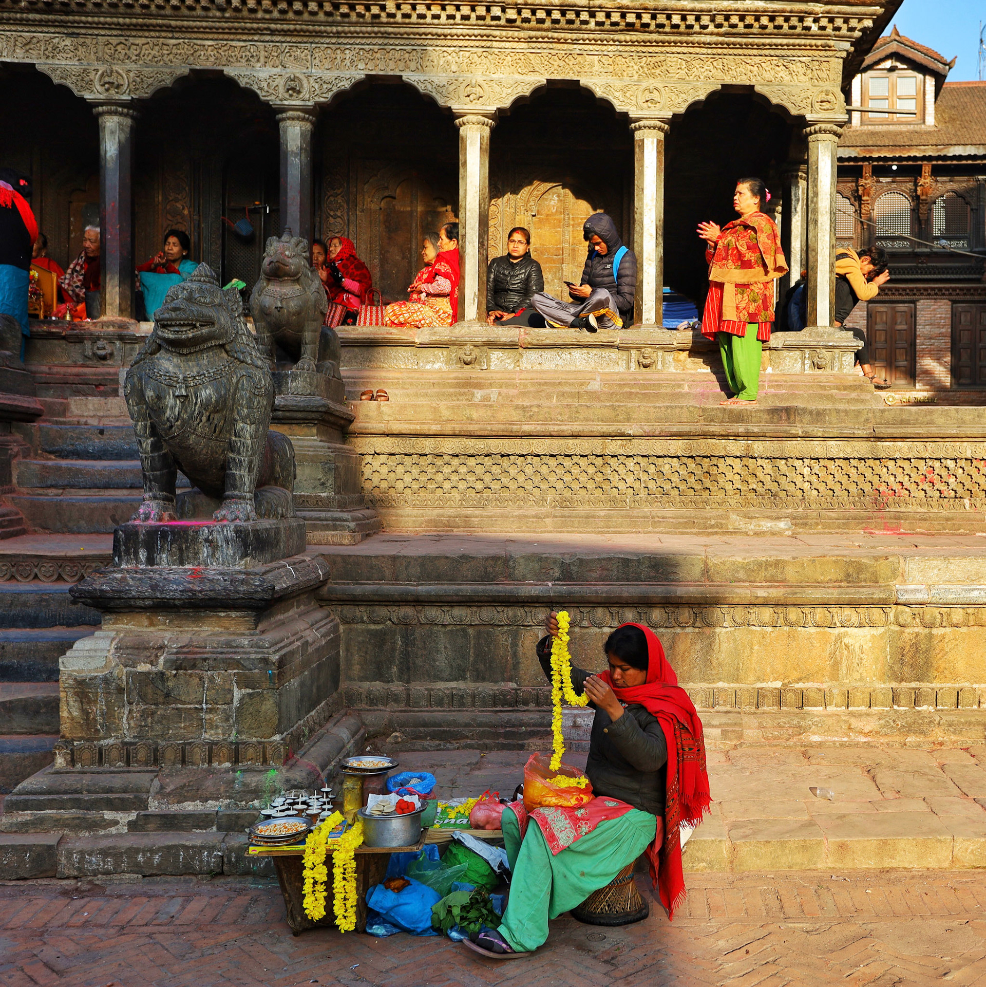 Setting up Shop - Krishna Mandir & Garud Statue  - Patan Durbar Square, Nepal