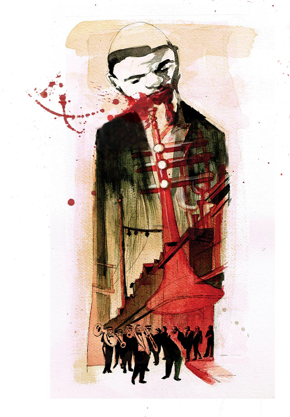 National Award Winning Illustration of Buddy Bolden in the book, Coming Through Slaughter