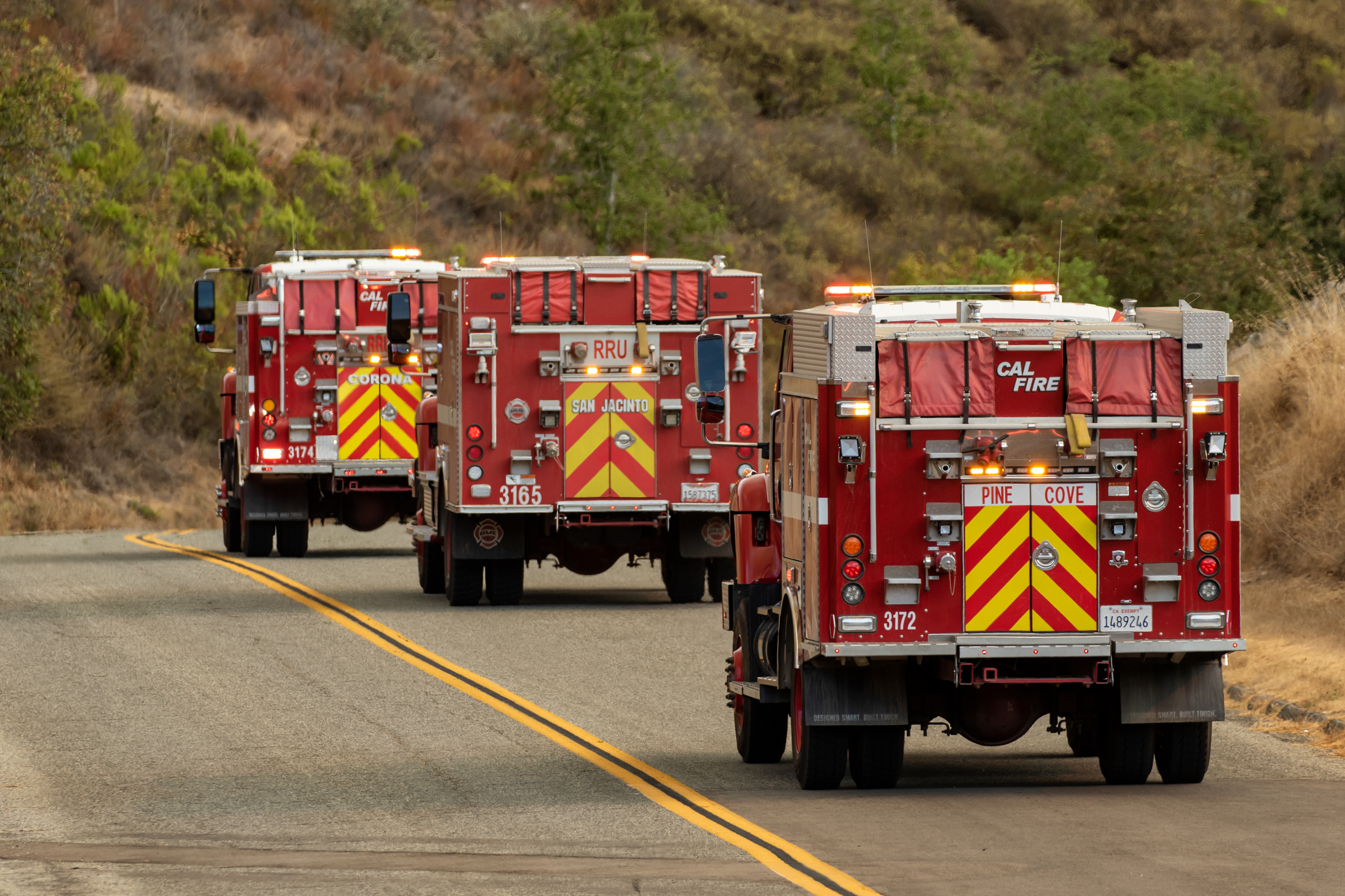 Strike teams from around California arrive on scene Aug. 16 to battle the River fire.