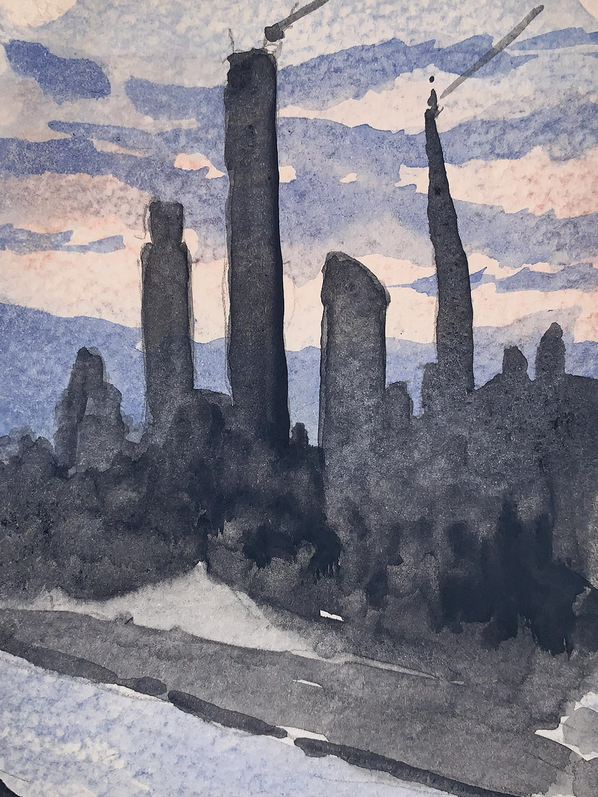 "Greyhound to D.C.," Watercolor on Arches Paper, 2020