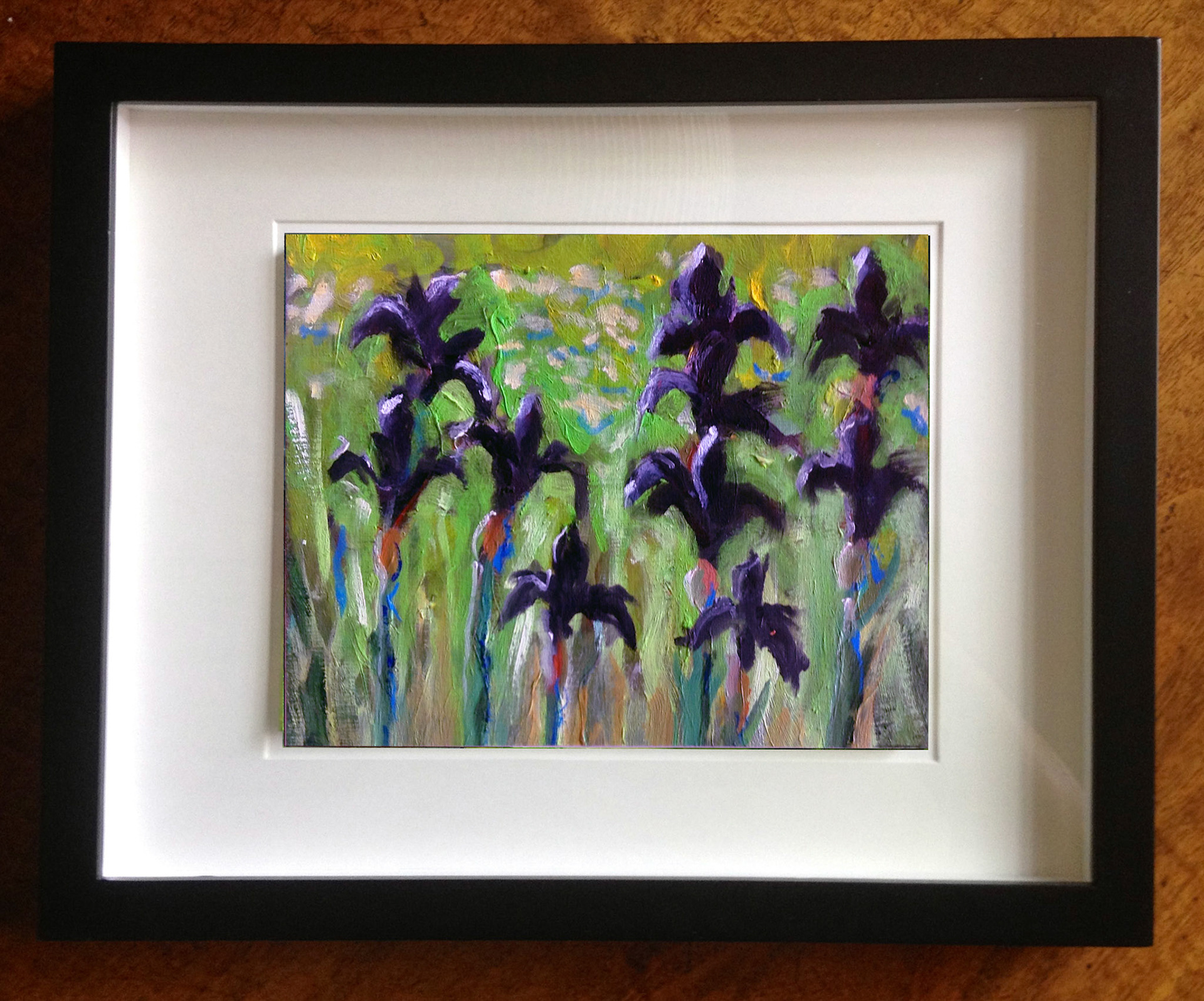 "Black Irises" Oil On Foam Core Panel, 4.5" x 6", 2016 