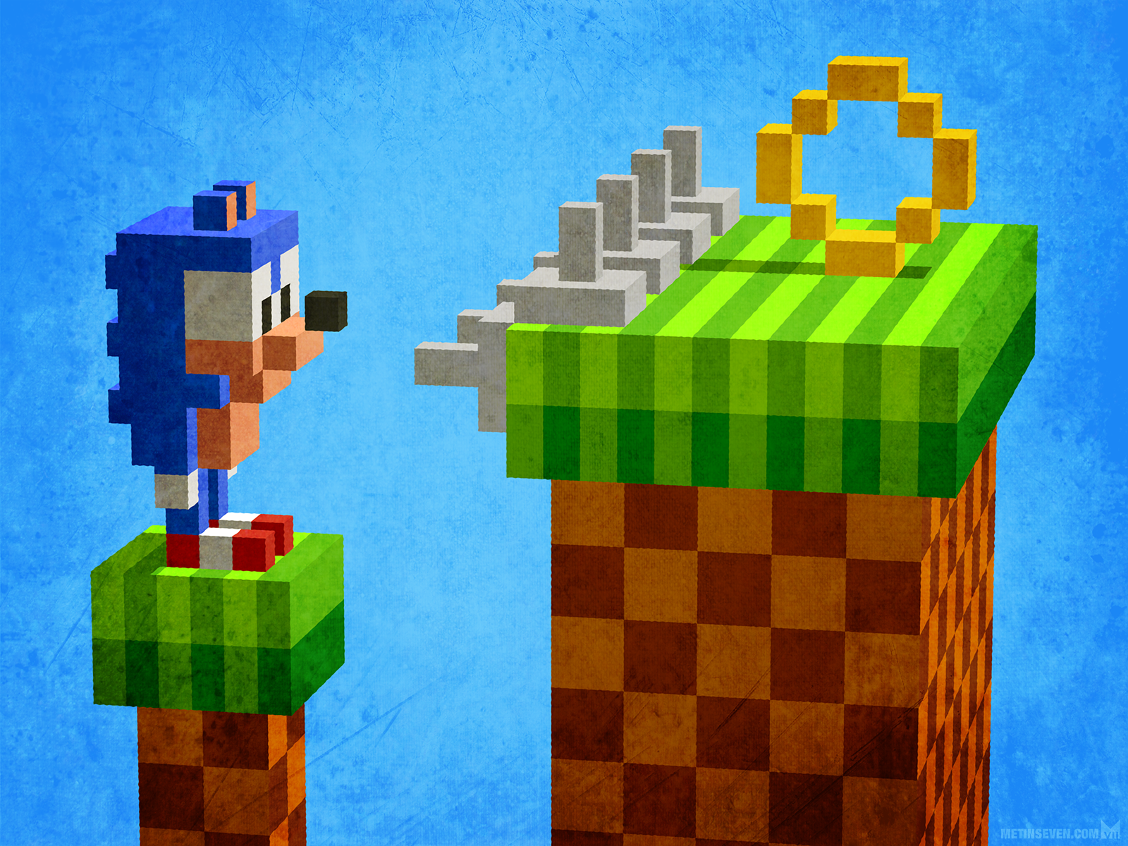 3d, artwork, illustration, illustratie, character, karakter, design, ontwerp, pixel art, voxel art, sonic the hedgehog, retro, 8 bit, blocky, square, cubical
