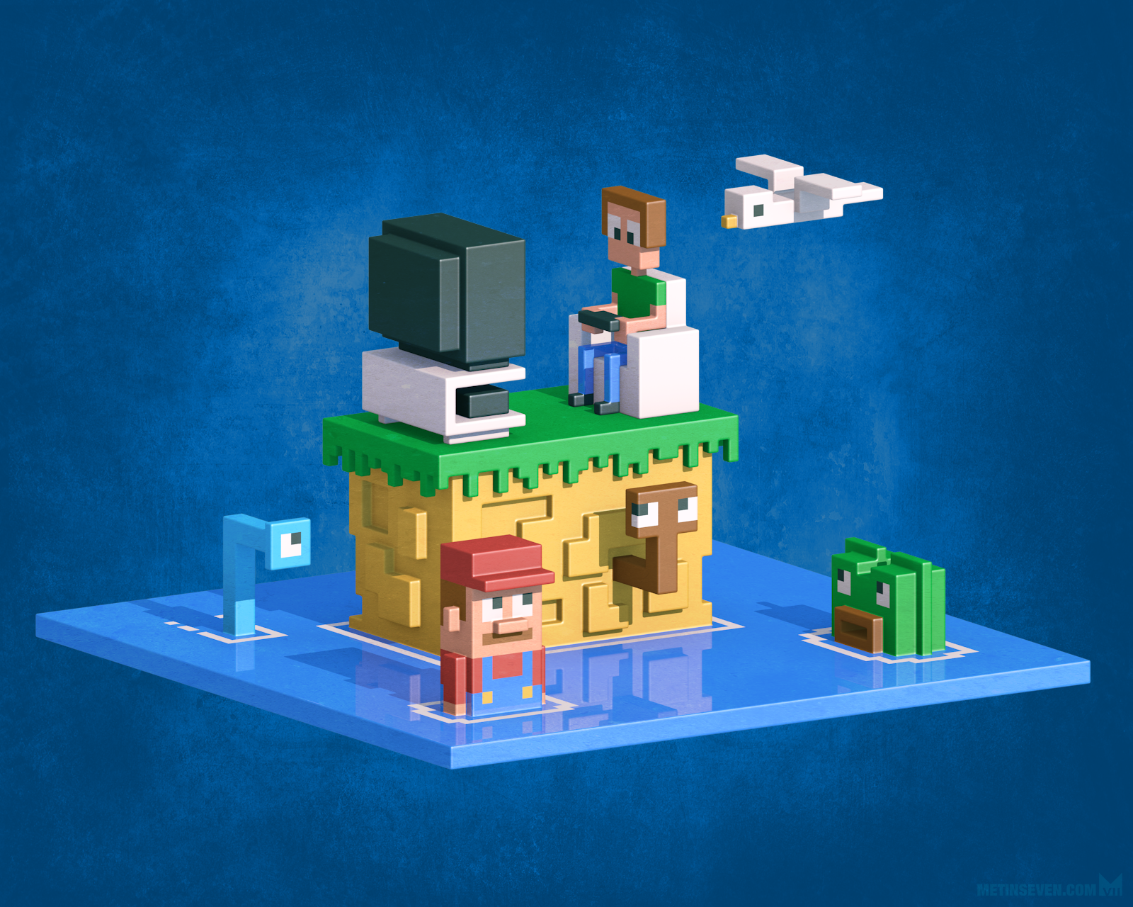 Retromania — Retro gaming themed voxel artwork • Voxelwerk met retro-gaming thema