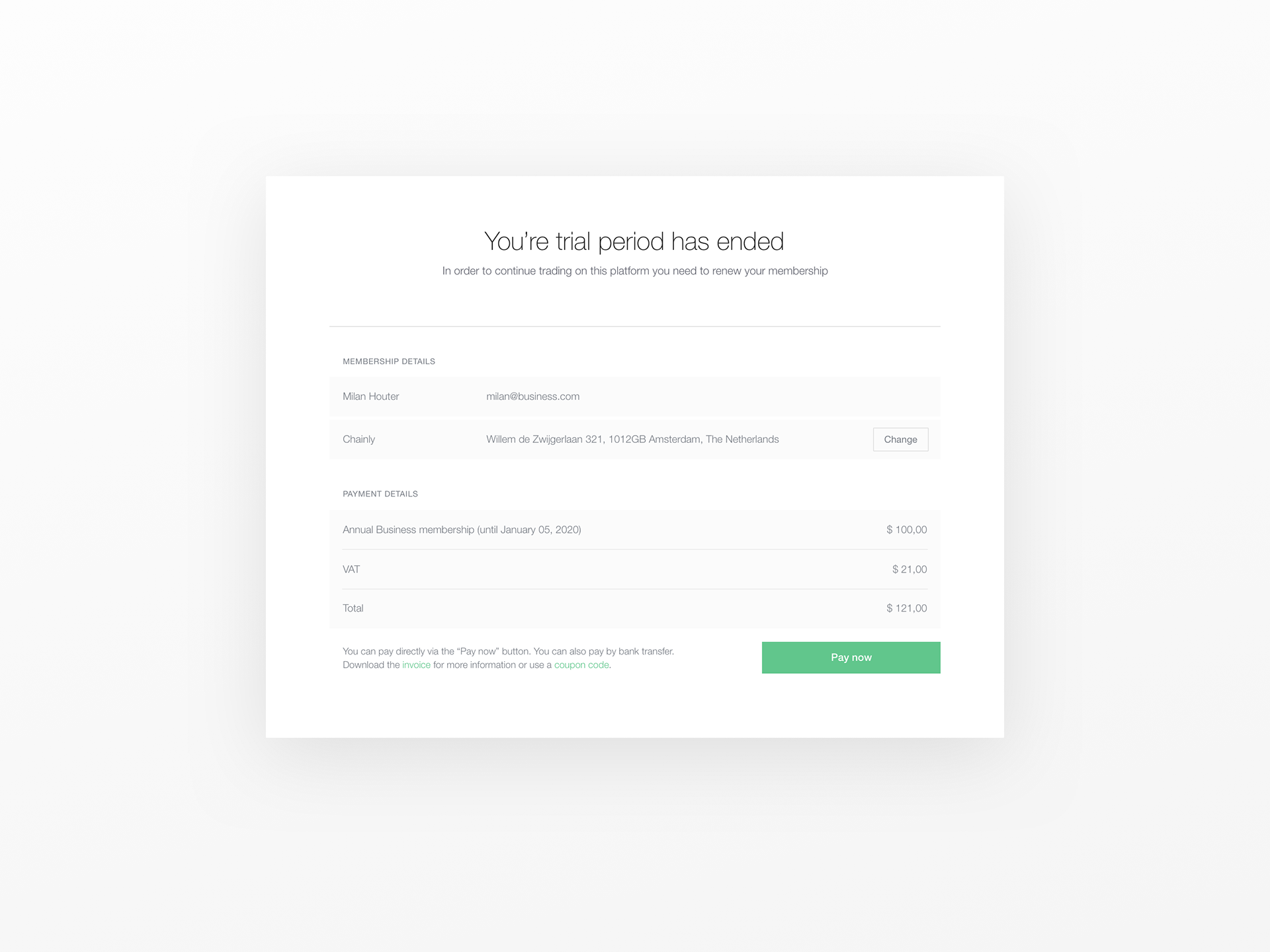 Web Design - Renew Membership Screen B2Bby Milan Houter