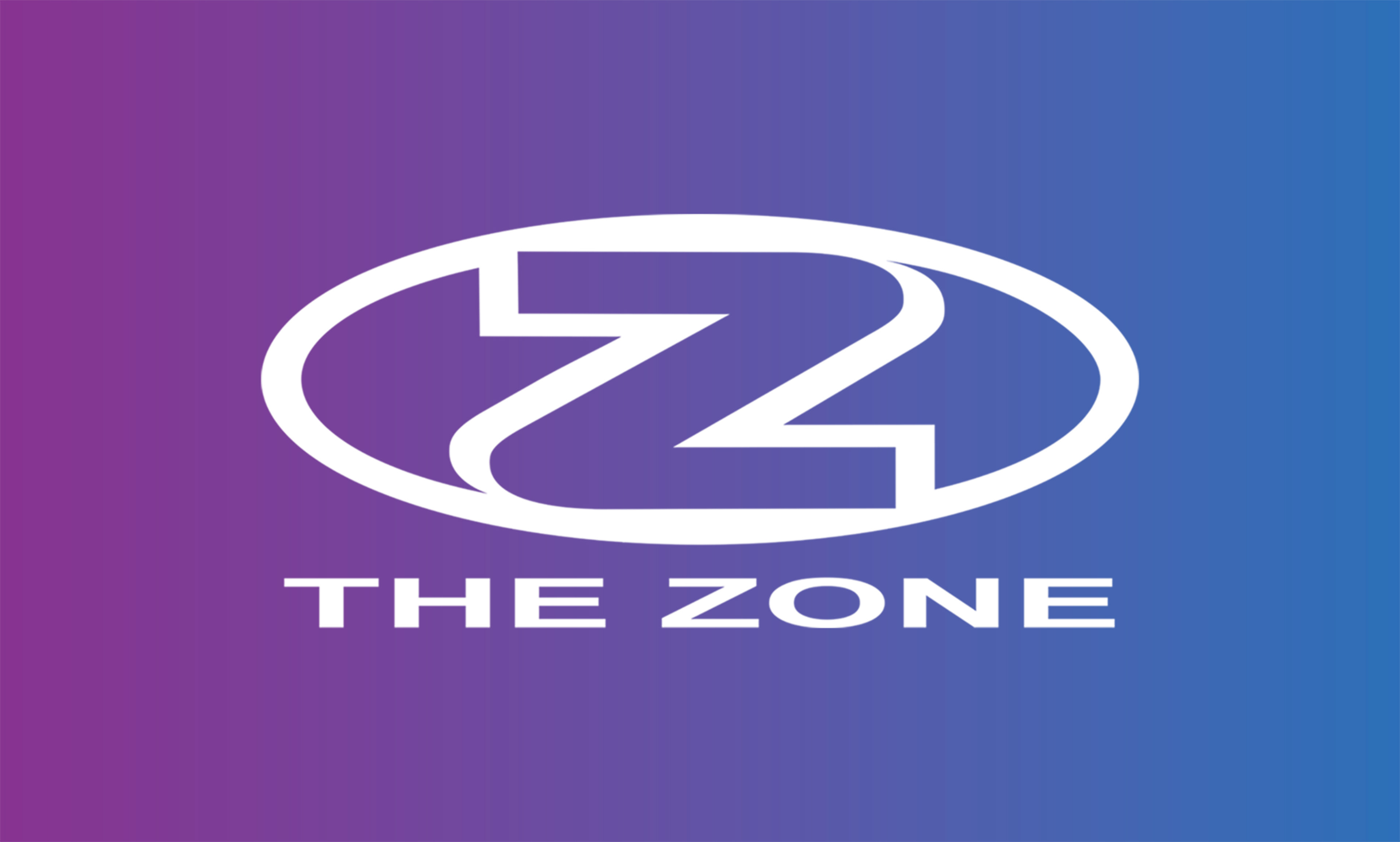purple and blue the zone gymnastics logo with white text redesign for social media applications
