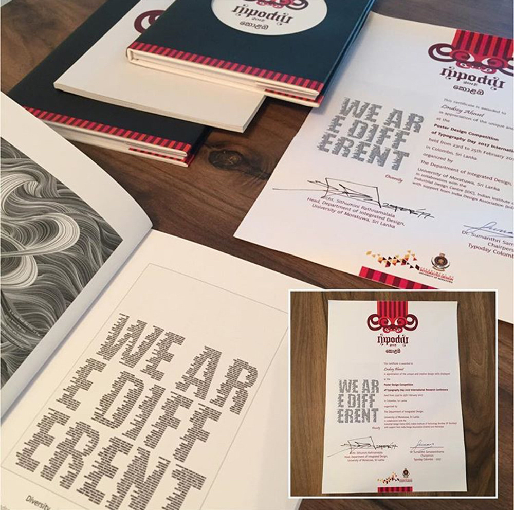 the full package i received from the organisers of typography day 2017 including my certificate and my poster printed in a book