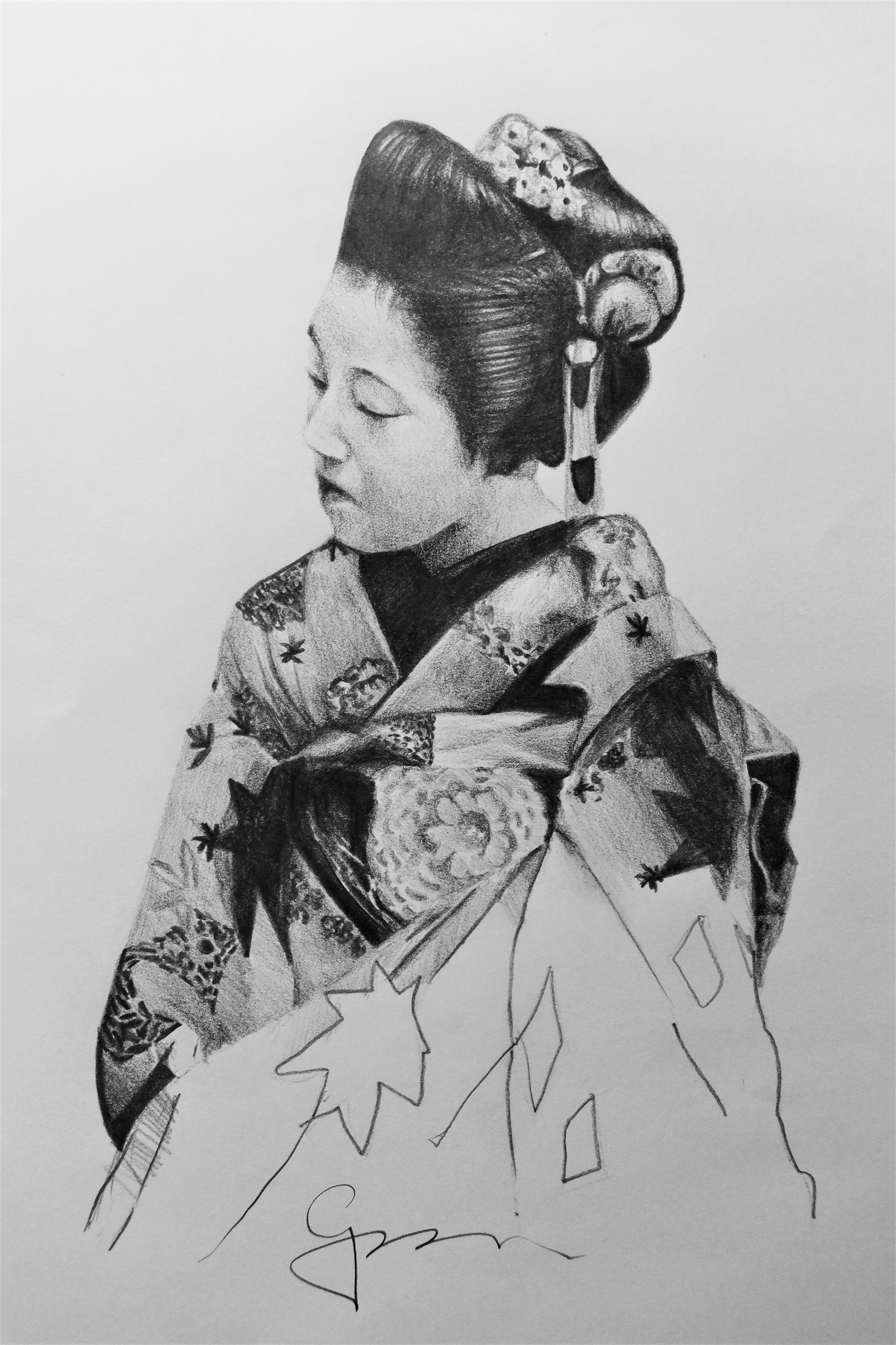 Maiko III - 2017, Graphite on paper 35x24cm
