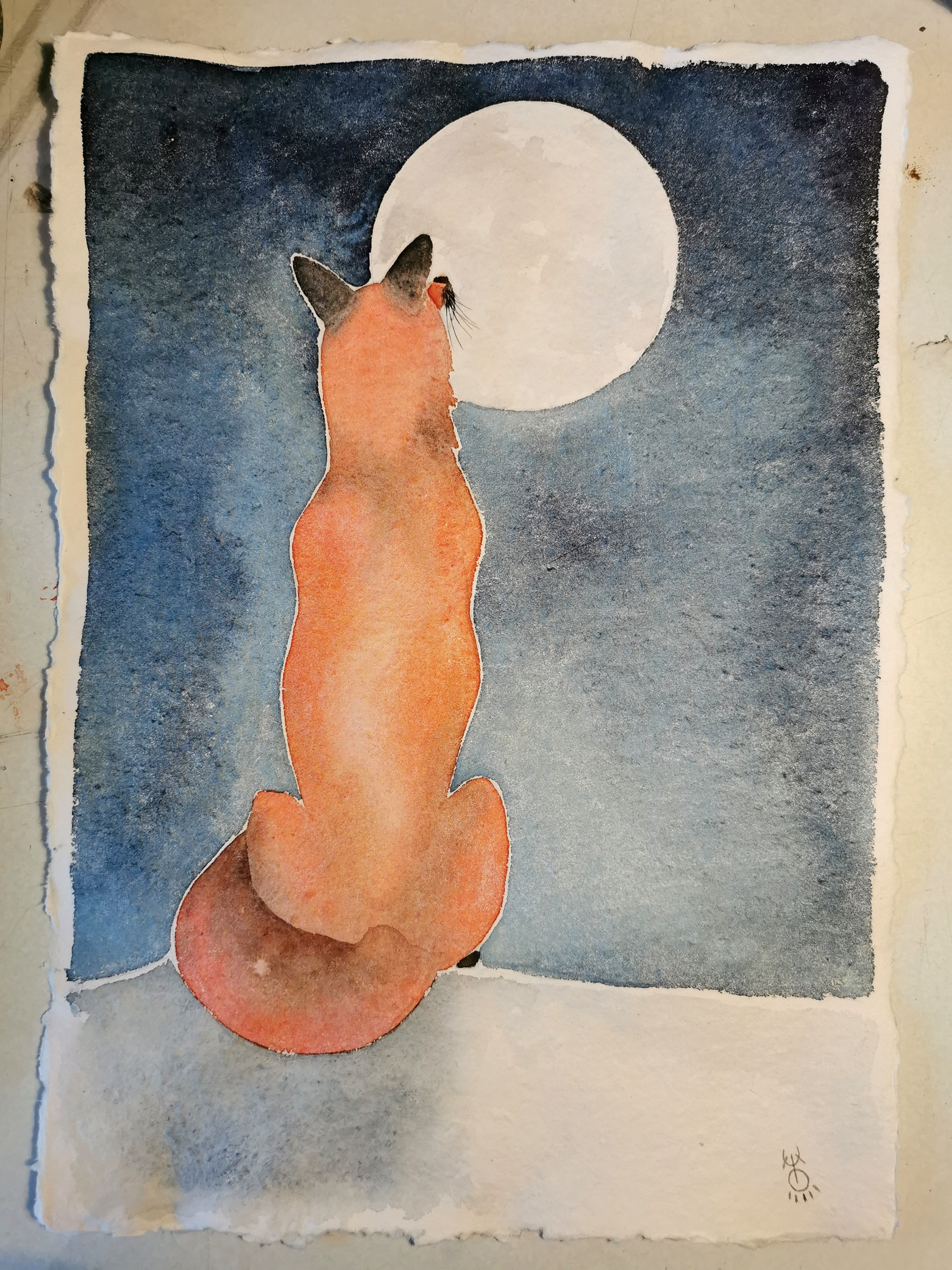 NEW: The Fox and the moon. A3 Watercolour £95