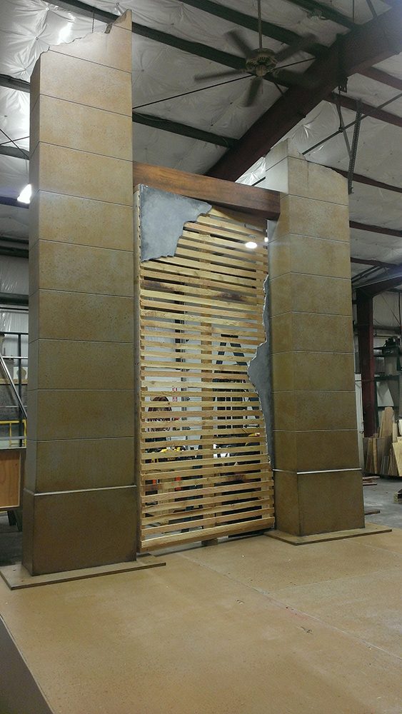 Columns and rotating wall set up in shop