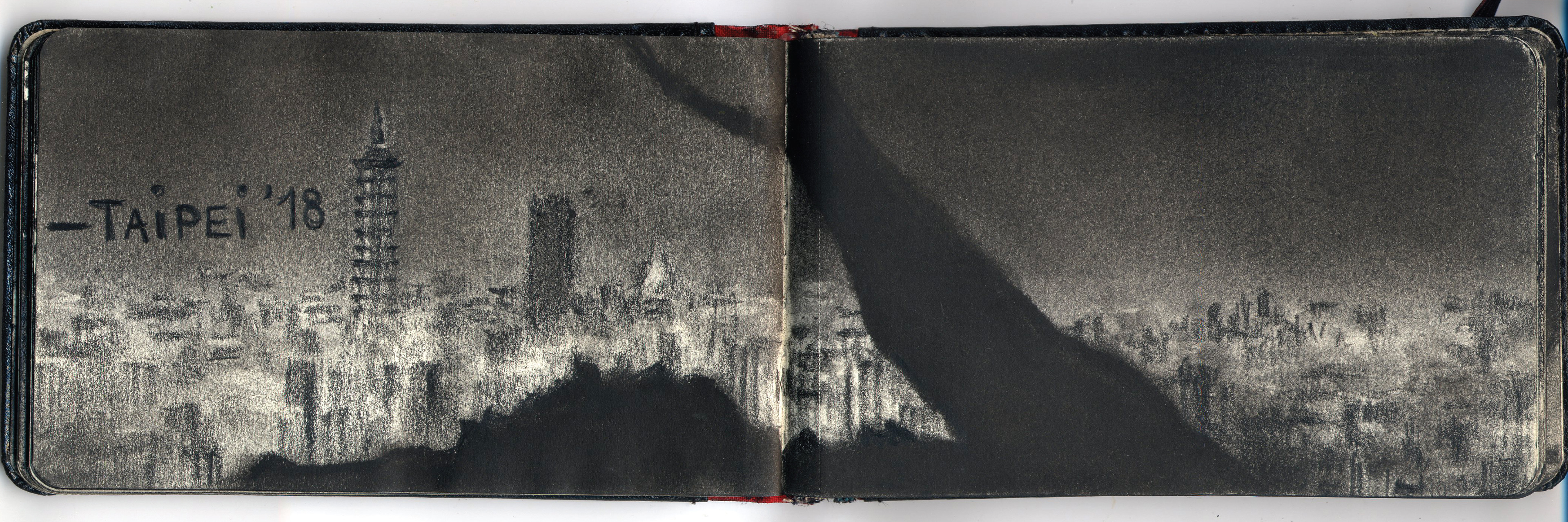 Carnet de voyage, fusain, Taiwan, 2018