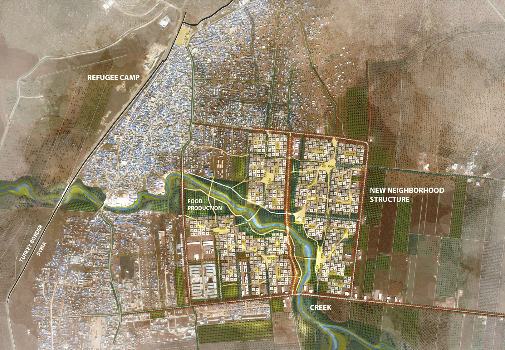 Refugee housing Masterplan, Shelter on the edge from camps to cities 'Case Syria' design by Design and More International and Eggink Designs.