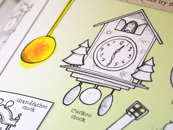 Illustrated cuckoo clock by illustrator Fiona Gowen