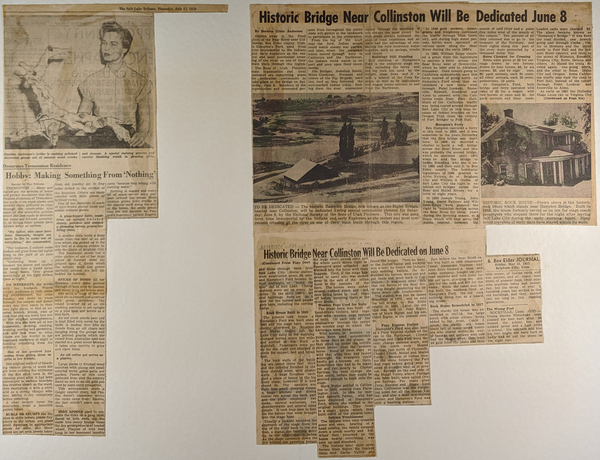 1970 Scrapbook page, July 17, 1958 Newspaper clipping. Bernice Gibbs Anderson Collection, NPS