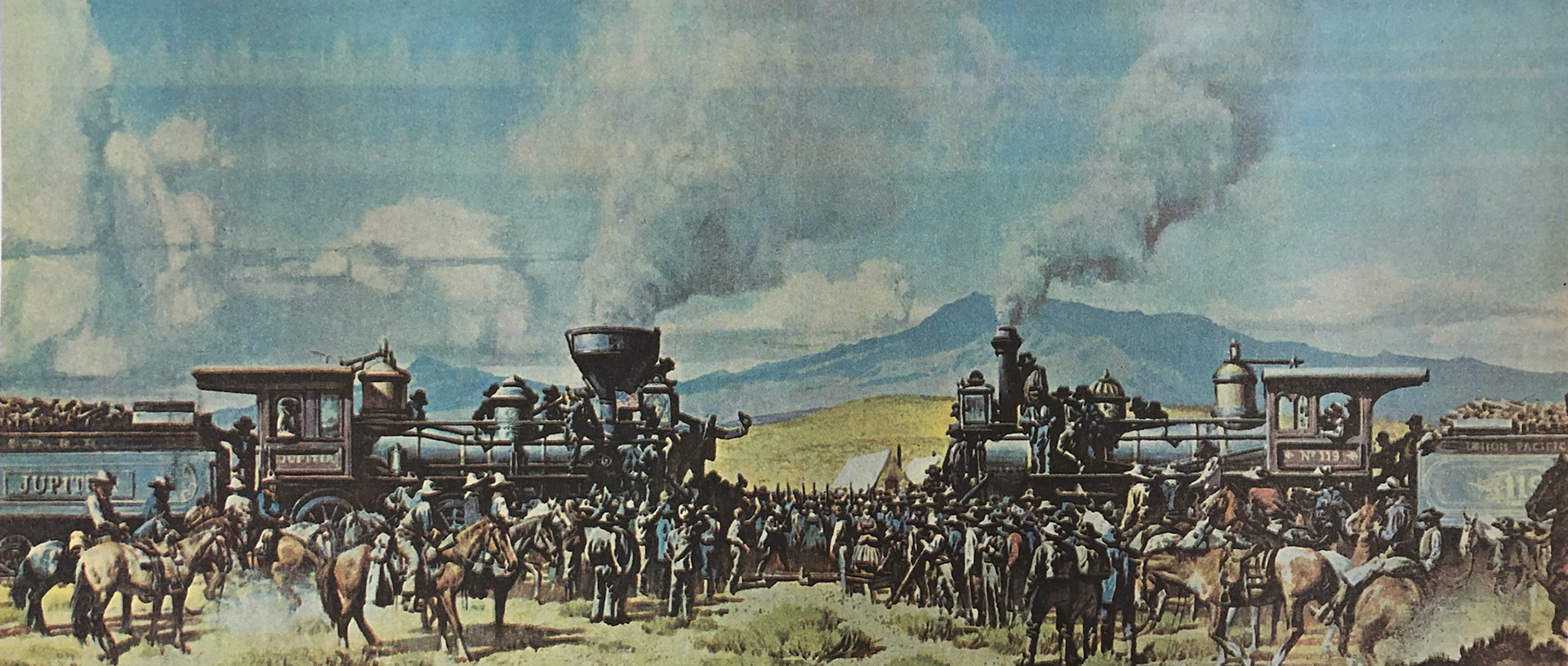 "East Meets West" Newspaper cover, Box Elder News-Journal, May 10, 1969, painting by Frank C. McCarthy. Bernice Gibbs Anderson Collection, NPS